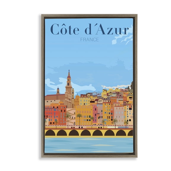 Stupell Industries French Landmark River Cities & Countries Painting Brown Floater Framed Canvas Art Print Wall Art, 17 x 25