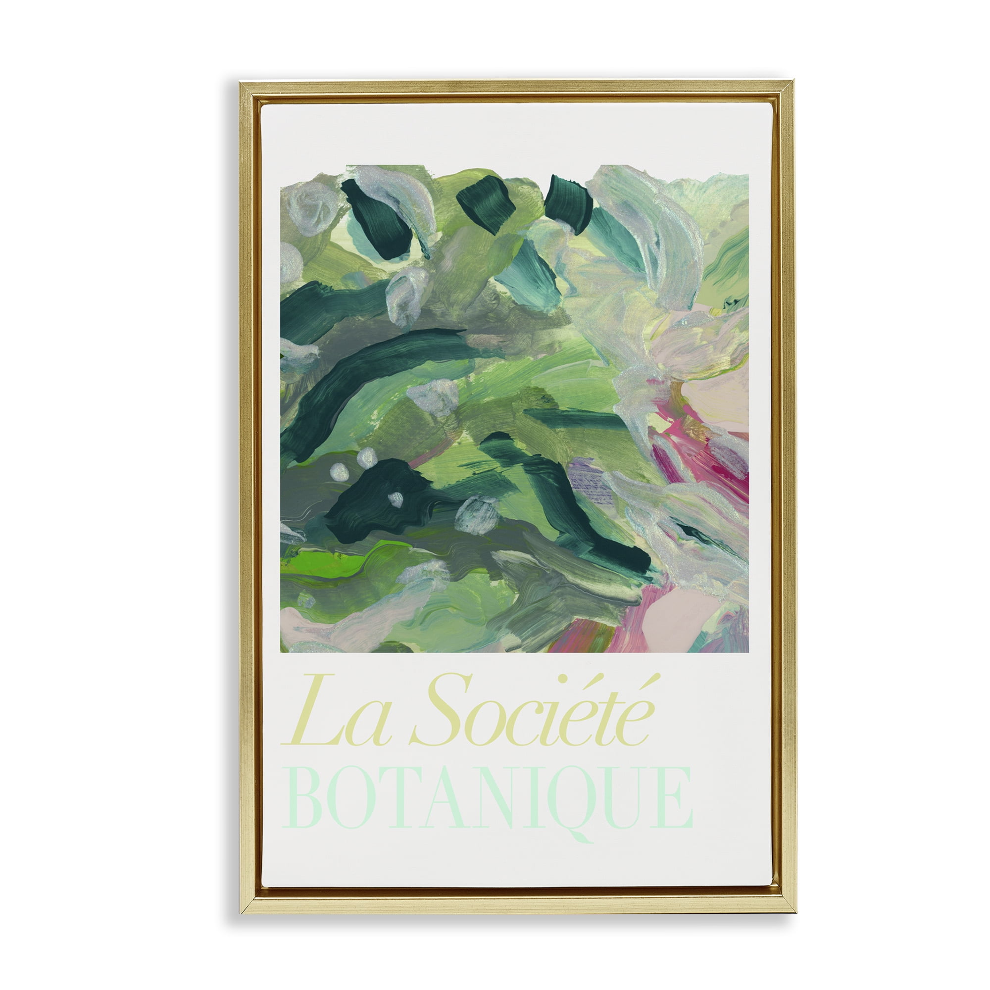 Stupell Industries French Leaves Abstraction Plants & Flowers Painting Gold Floater Framed Canvas Art Print Wall Art, 21 x 31