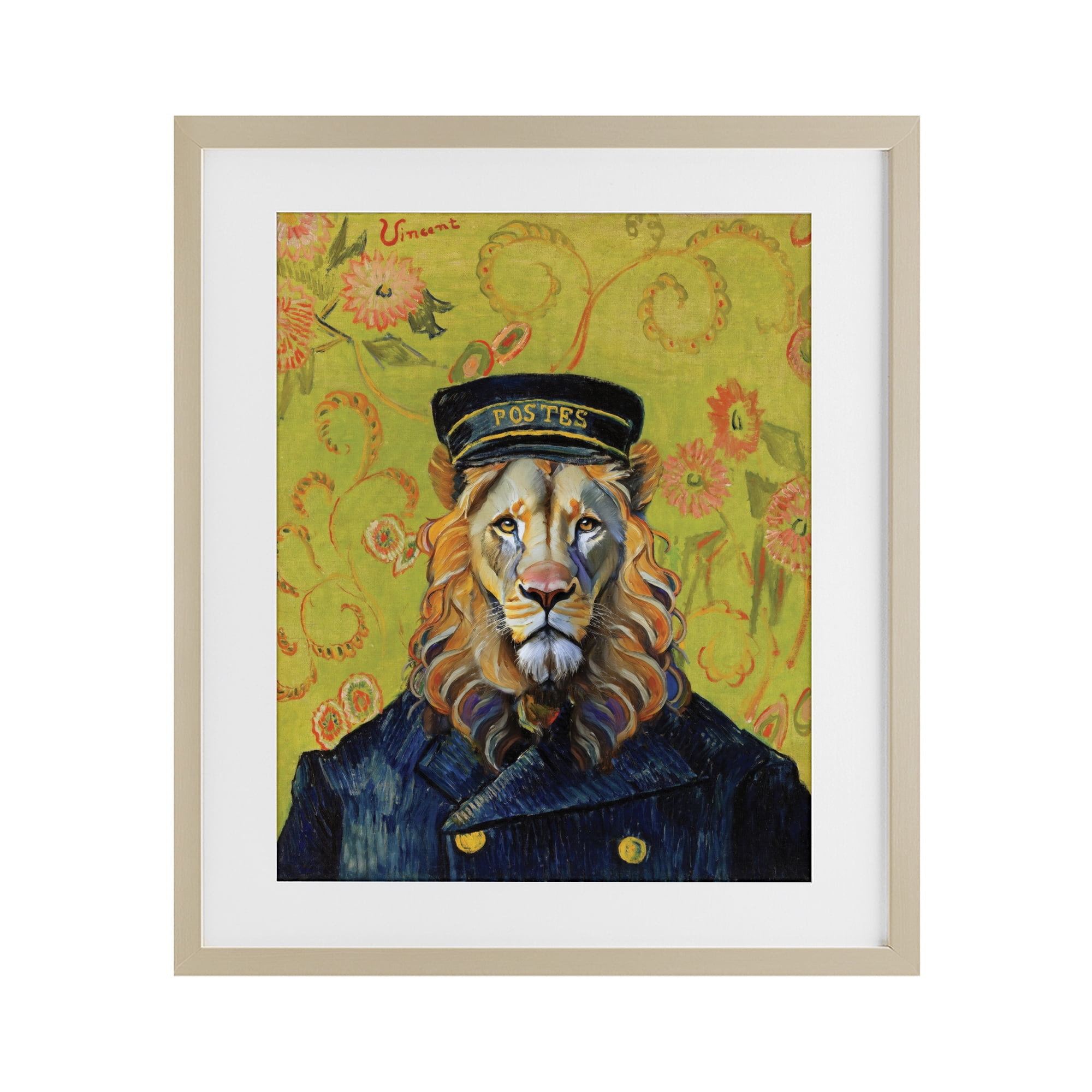 Stupell Industries French Lion Postmaster Birch Framed Print Under Glass, design by Grotto Studios