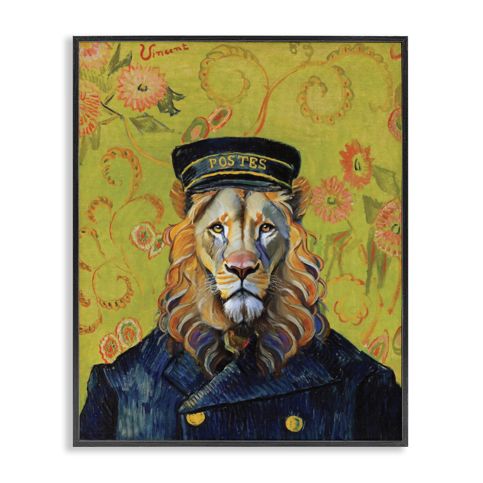 Stupell Industries French Lion Postmaster Black Framed Giclee Art, design by Grotto Studios