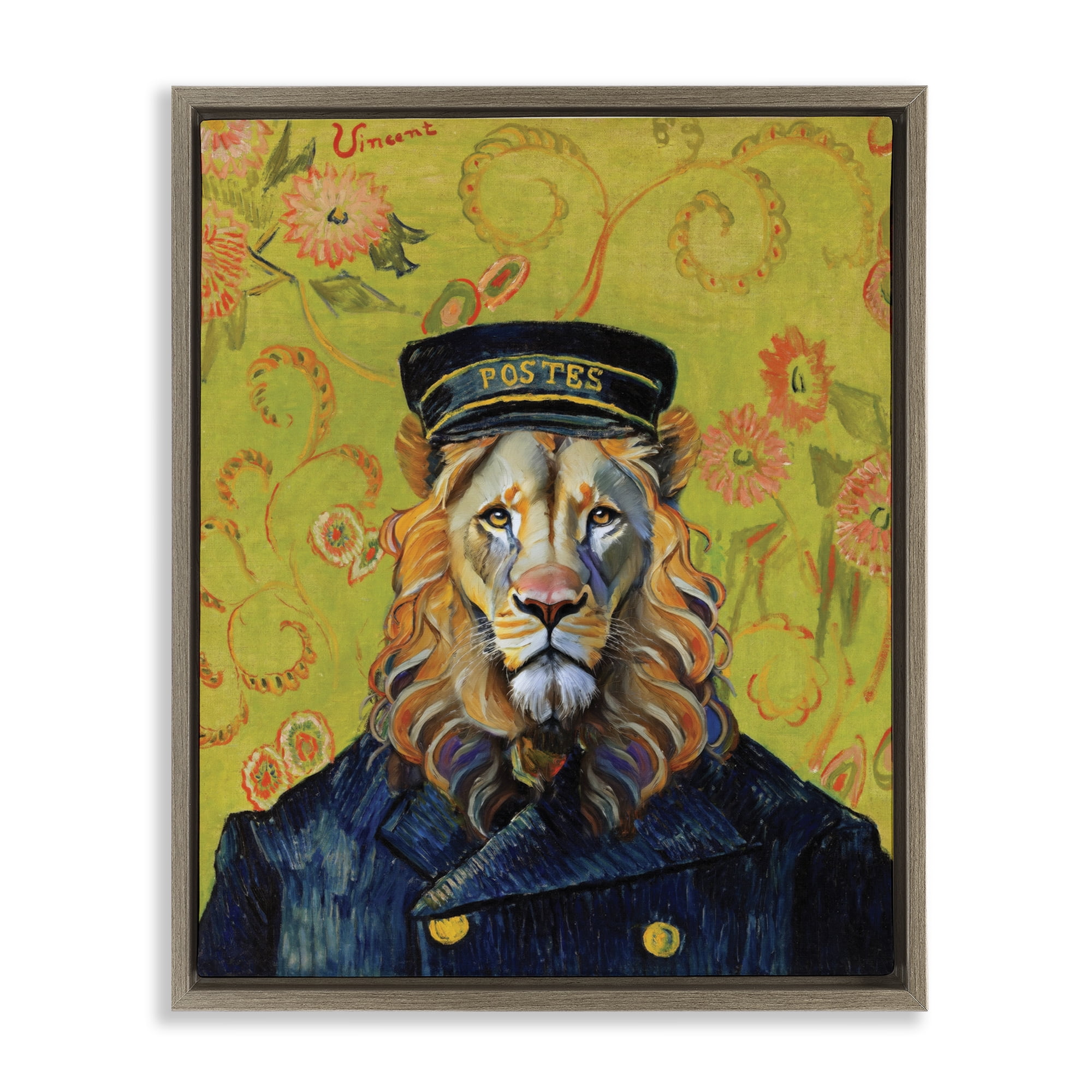 Stupell Industries French Lion Postmaster Brown Framed Floater Canvas Wall Art, design by Grotto Studios