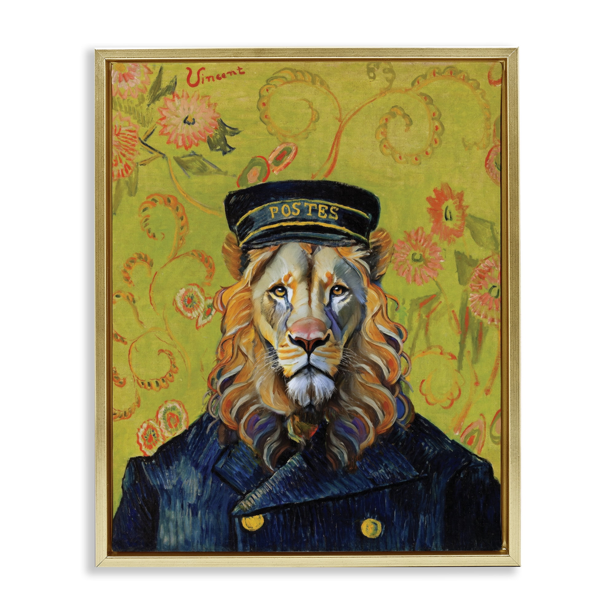 Stupell Industries French Lion Postmaster Gold Framed Floater Canvas Wall Art, design by Grotto Studios