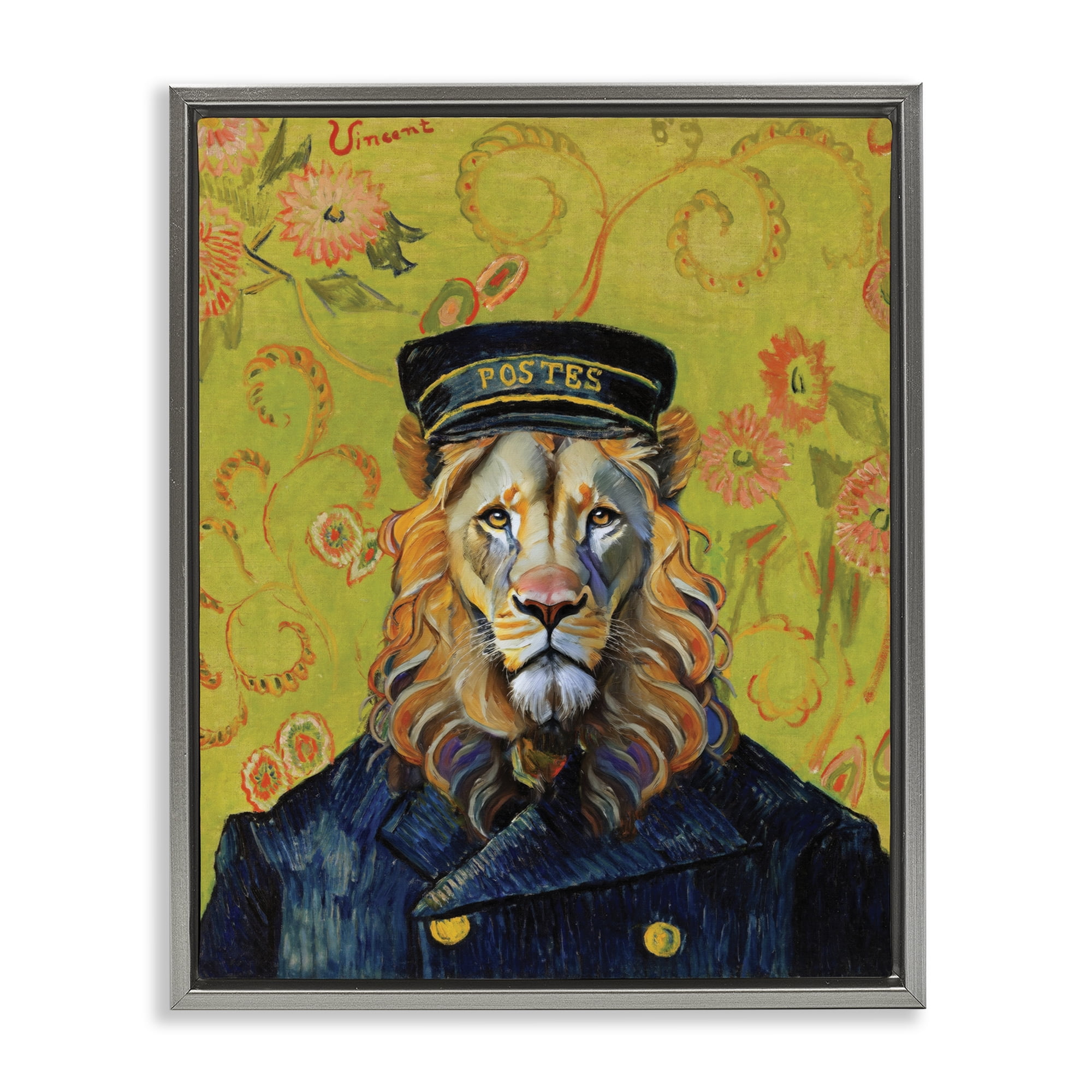 Stupell Industries French Lion Postmaster Gray Framed Floater Canvas Wall Art, design by Grotto Studios