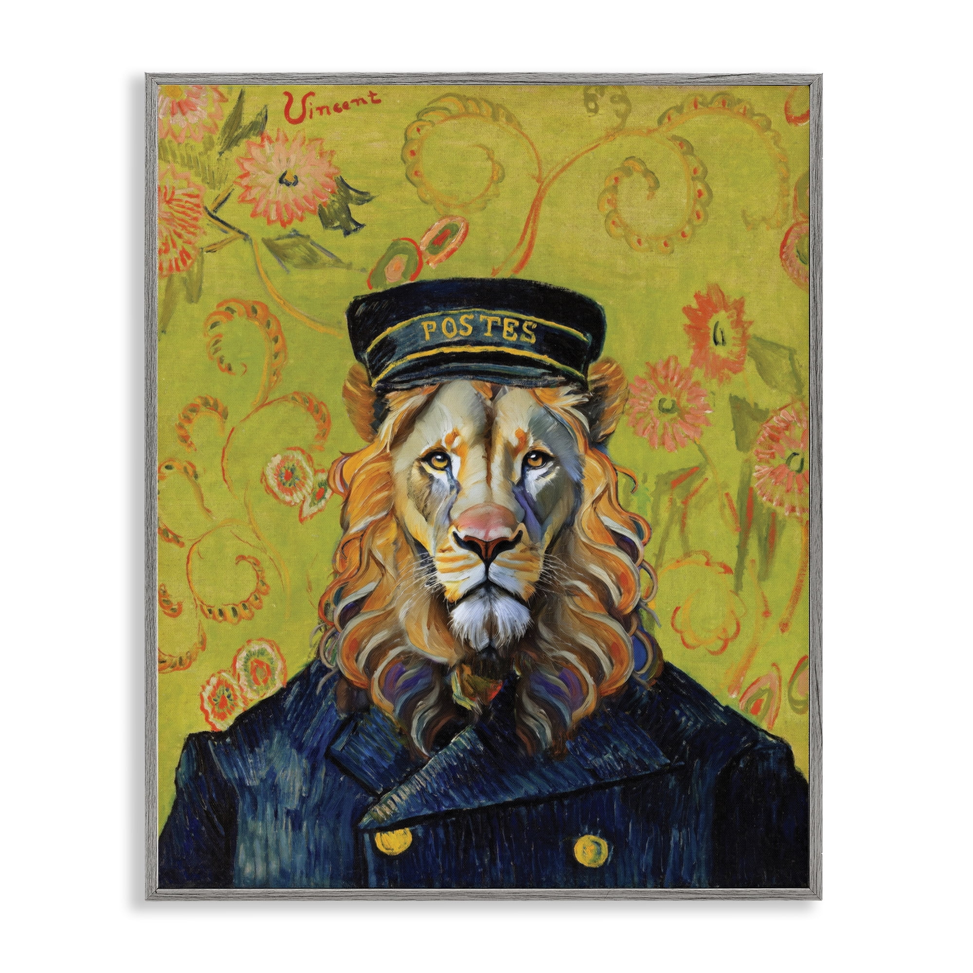 Stupell Industries French Lion Postmaster Gray Framed Giclee Art, design by Grotto Studios