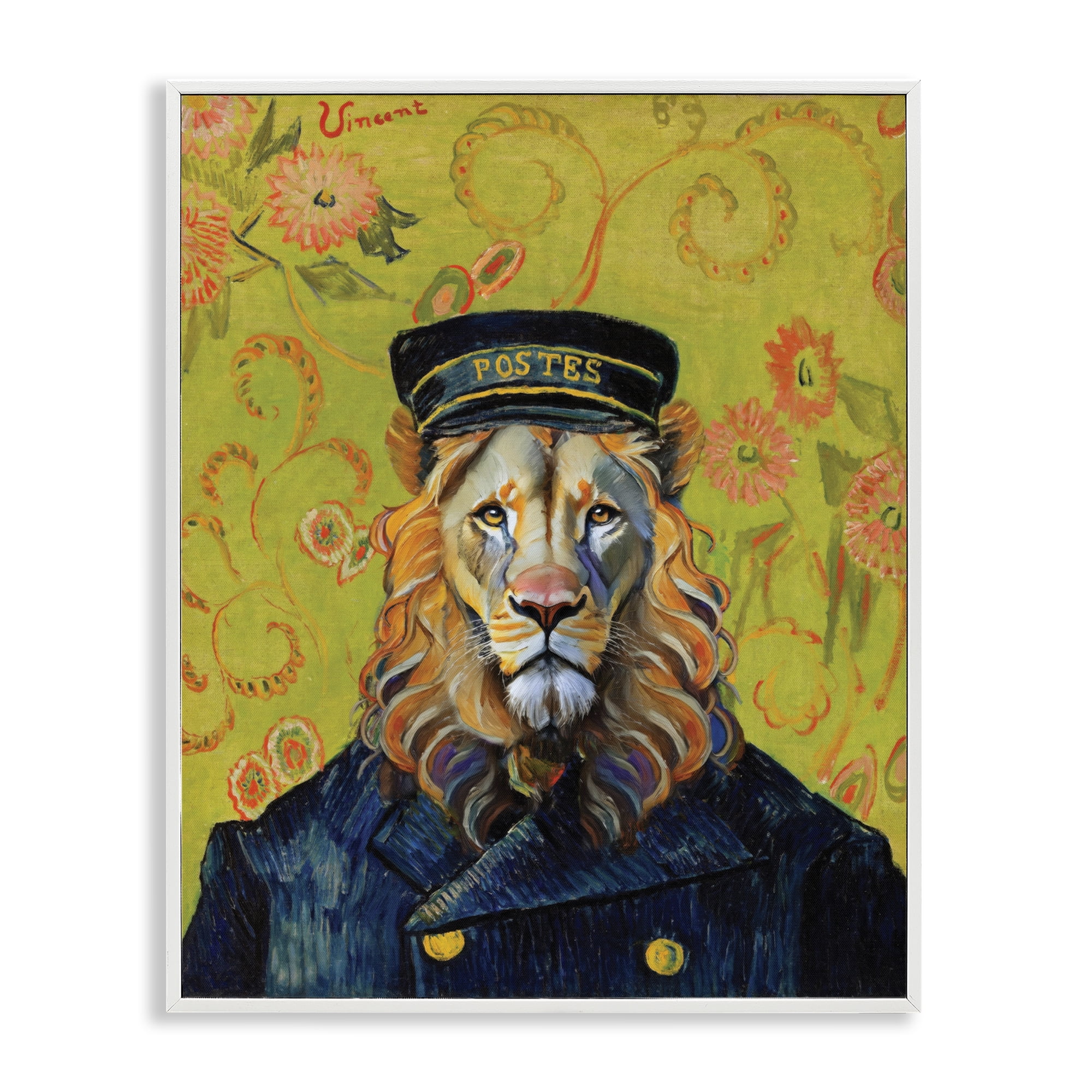 Stupell Industries French Lion Postmaster White Framed Giclee Art, design by Grotto Studios