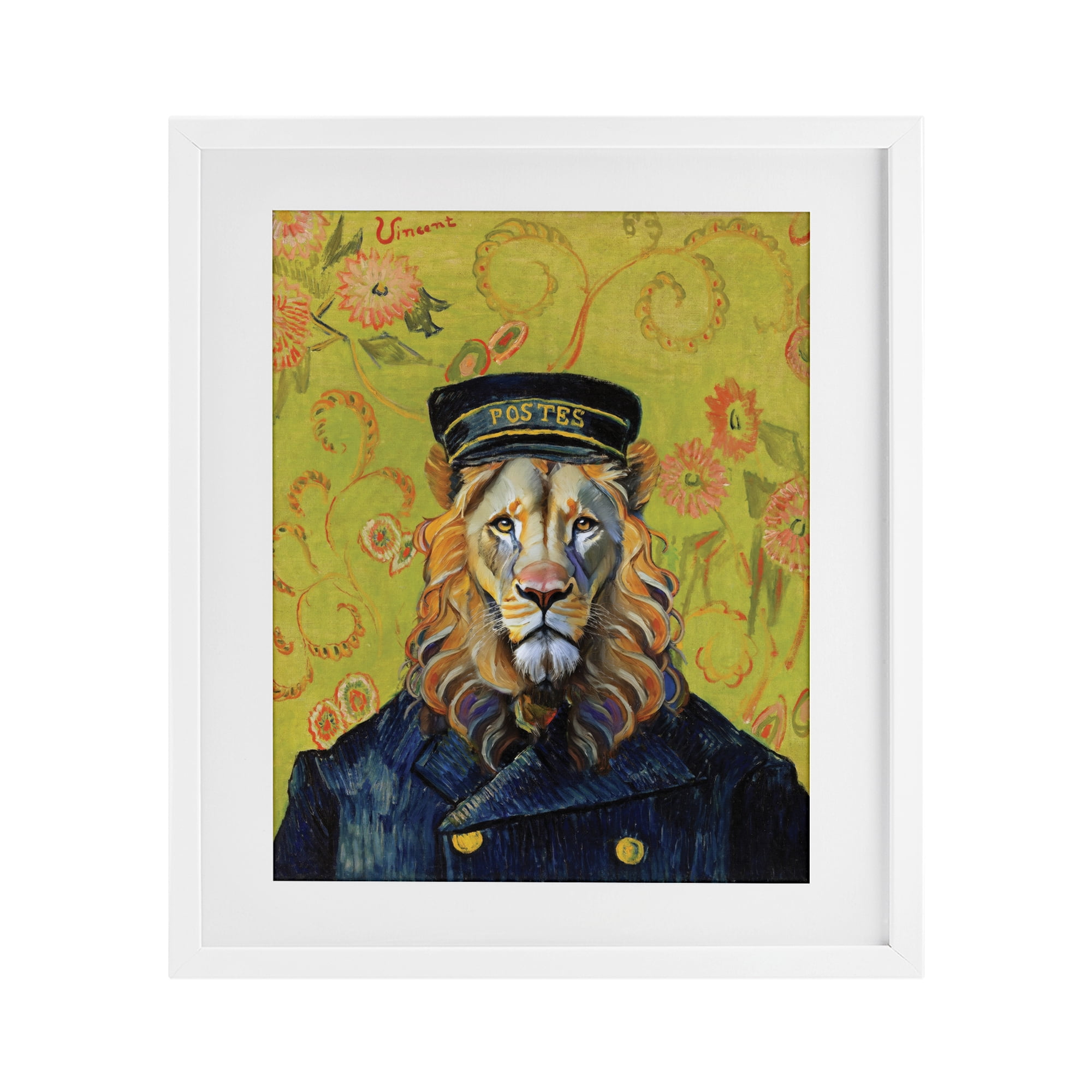 Stupell Industries French Lion Postmaster White Framed Print Under Glass, design by Grotto Studios