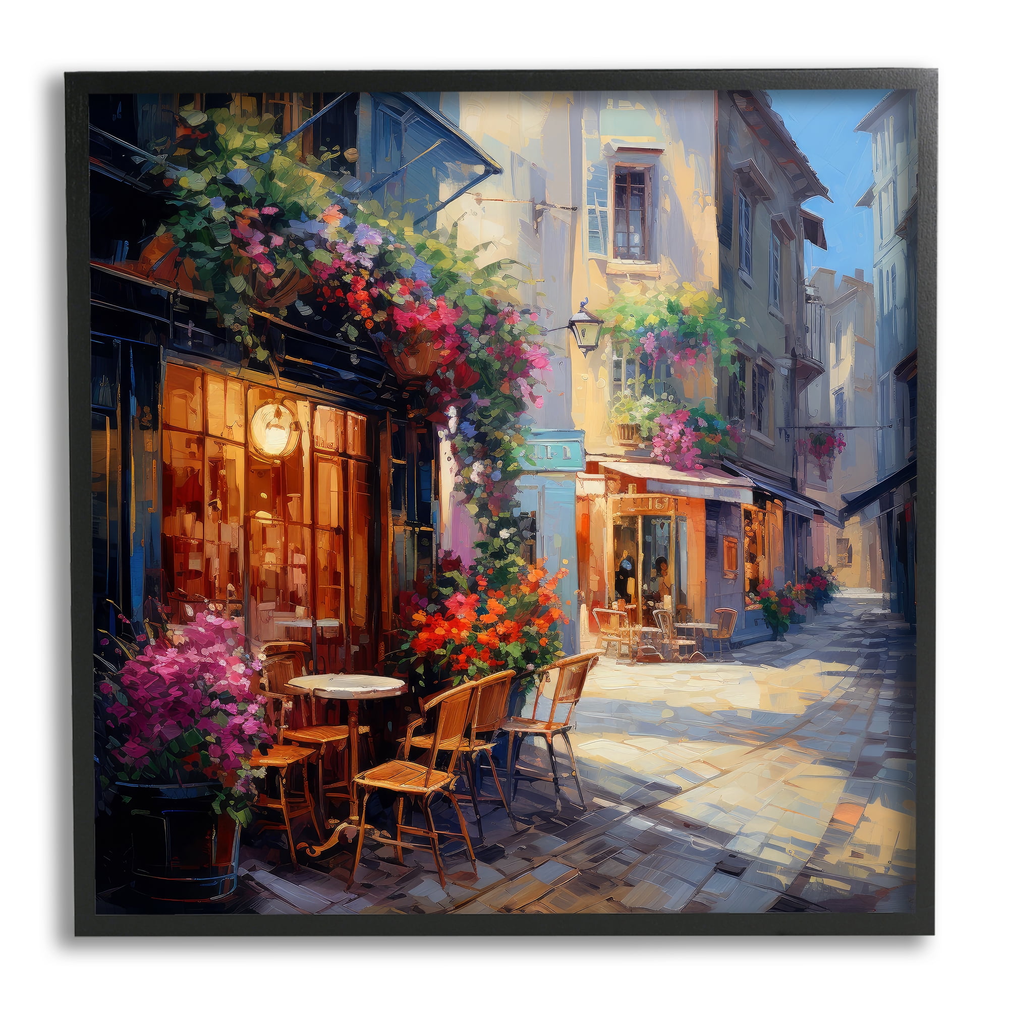 Stupell Industries French Neighborhood Cafe Travel & Places Painting Black Framed Art Print Wall Art, 24 x 24