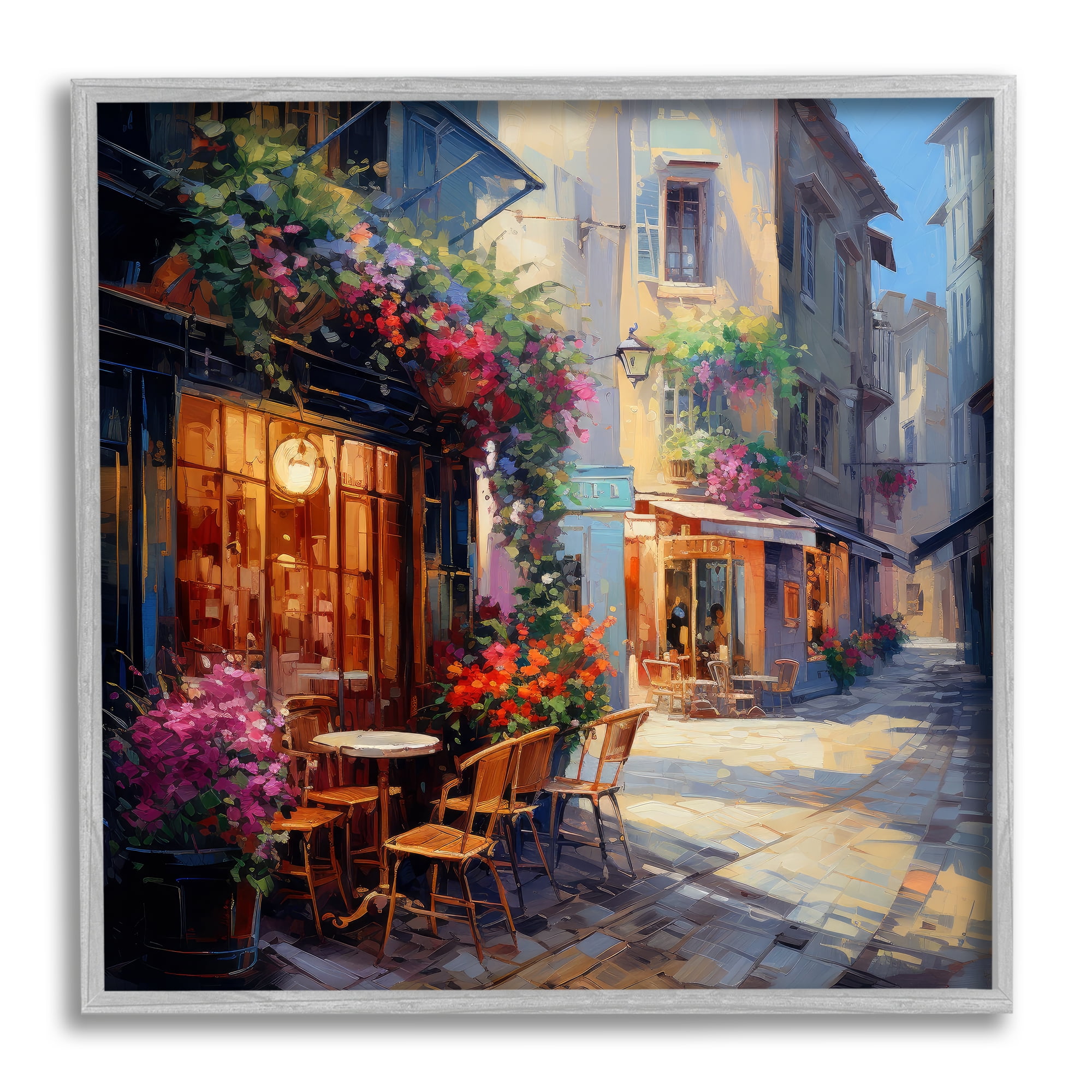 Stupell Industries French Neighborhood Cafe Travel & Places Painting Gray Framed Art Print Wall Art, 12 x 12