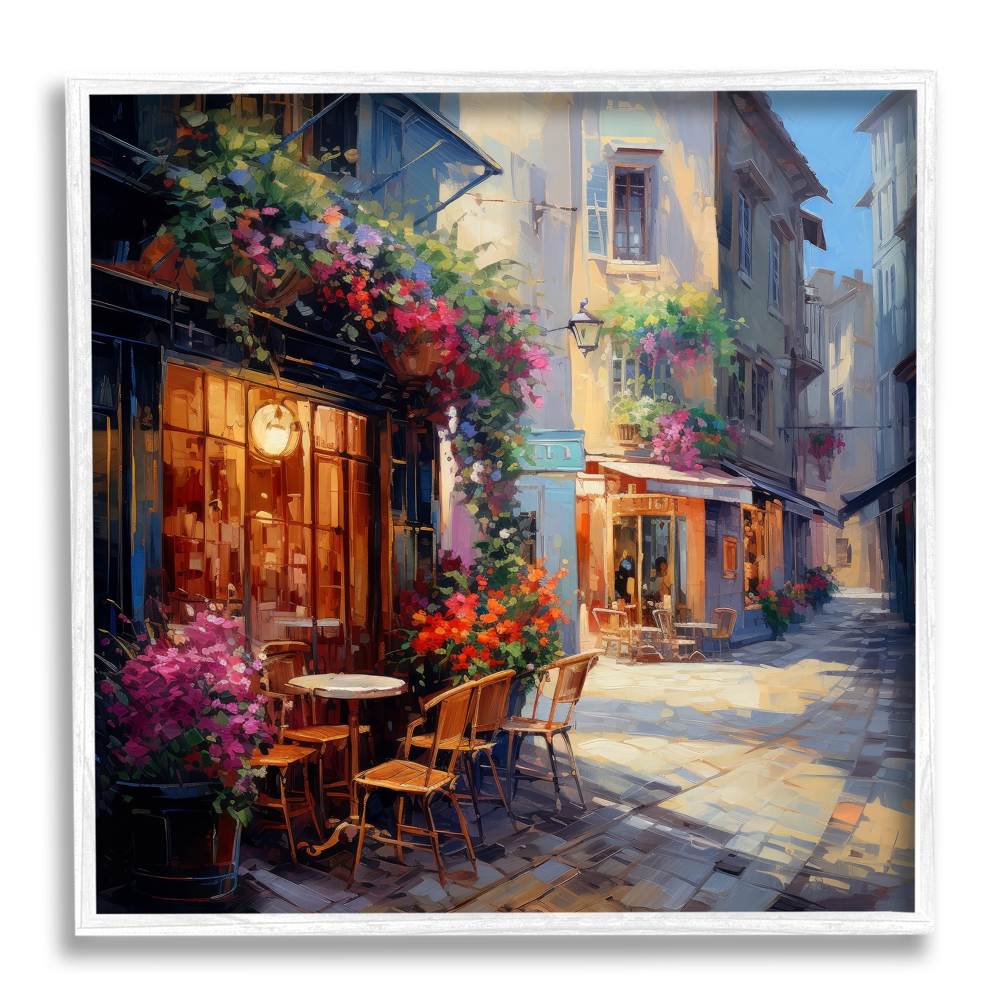 Stupell Industries French Neighborhood Cafe Travel & Places Painting White Framed Art Print Wall Art, 24 x 24
