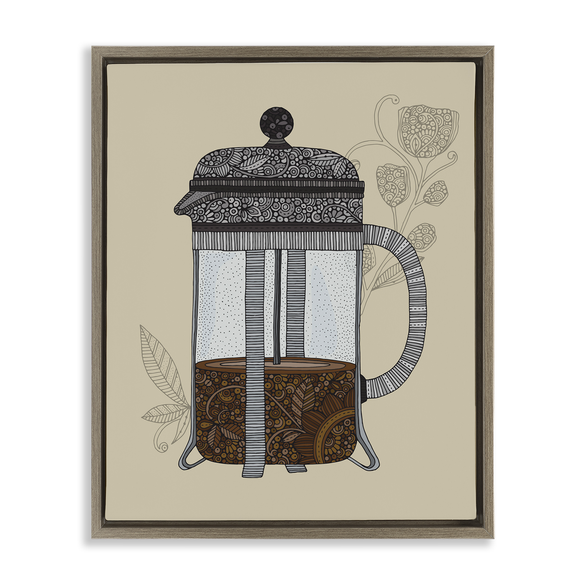 Stupell Industries French Press Coffee Food & Beverage Painting Brown Floater Framed Art Print Wall Art, 25 x 31