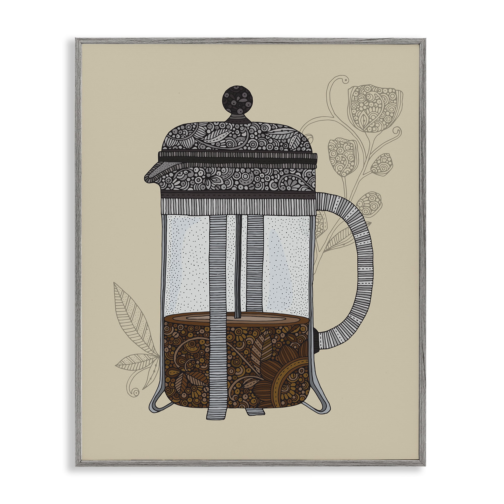 Stupell Industries French Press Coffee Food & Beverage Painting Gray Framed Art Print Wall Art, 11 x 14