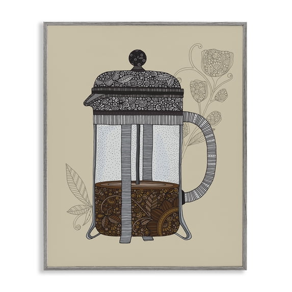 Stupell Industries French Press Coffee Food & Beverage Painting Gray Framed Art Print Wall Art, 16 x 20