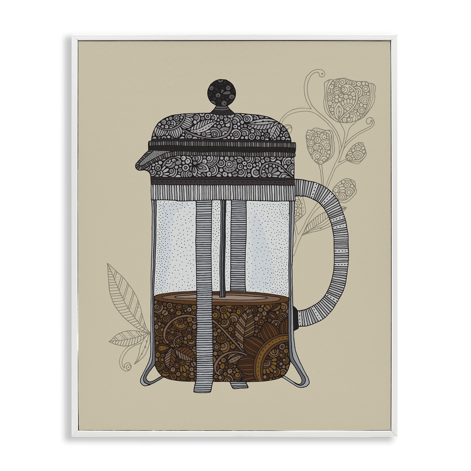 Stupell Industries French Press Coffee Food & Beverage Painting White Framed Art Print Wall Art, 11 x 14