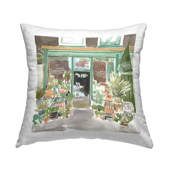 Stupell Industries French Town Flower Shop Botanical Storefront Design by Melissa Wang Throw Pillow