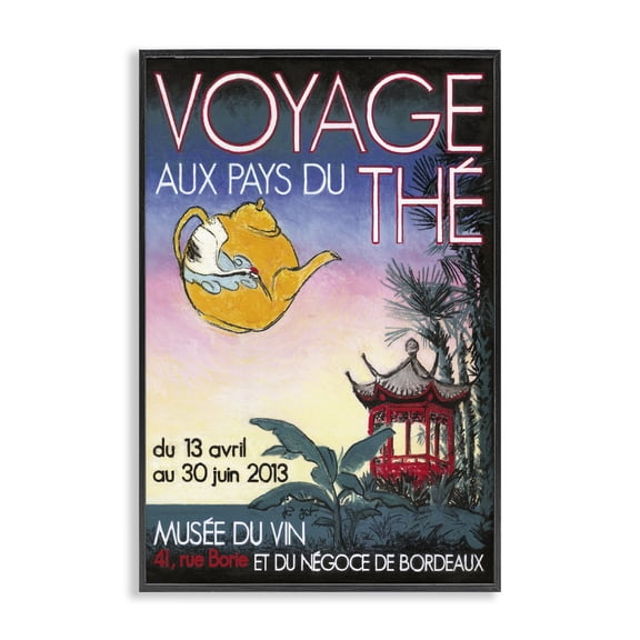 Stupell Industries French Travel To Land Of Tea Quotes and Sayings Painting Black Framed Art Print Wall Art, 12 x 18