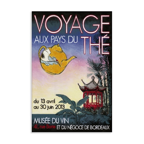 Stupell Industries French Travel To Land Of Tea Quotes and Sayings Painting Wrapped Canvas Canvas Art Print Wall Art, 30 x 45