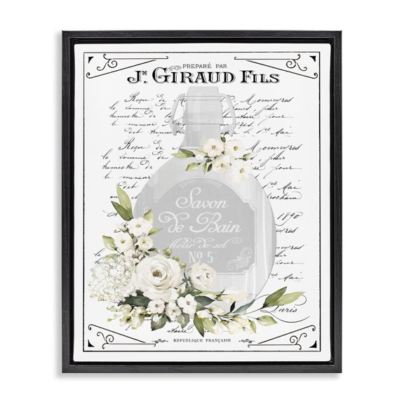 Stupell Industries French White Bath Soap Black Framed Floater Canvas Wall Art design by Lettered and Lined, 31 x 25