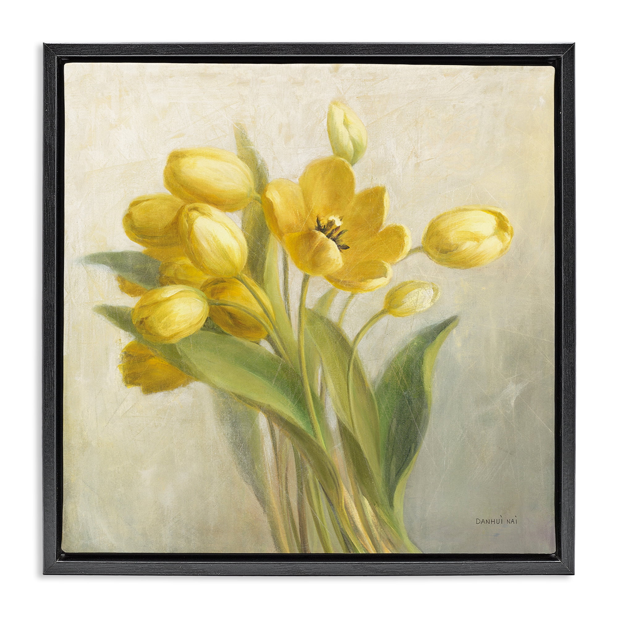 Stupell Industries French Yellow Tulips Botanical & Floral Painting Black Floater Framed Art Print Wall Art, 25 x 25