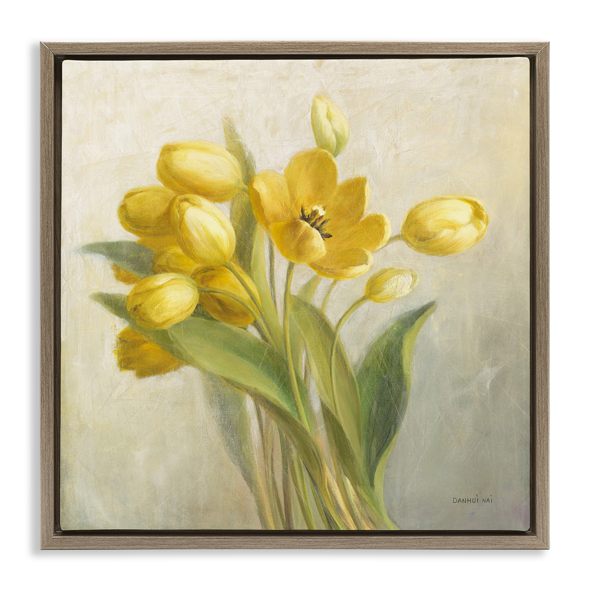 Stupell Industries French Yellow Tulips Botanical & Floral Painting Brown Floater Framed Art Print Wall Art, 25 x 25