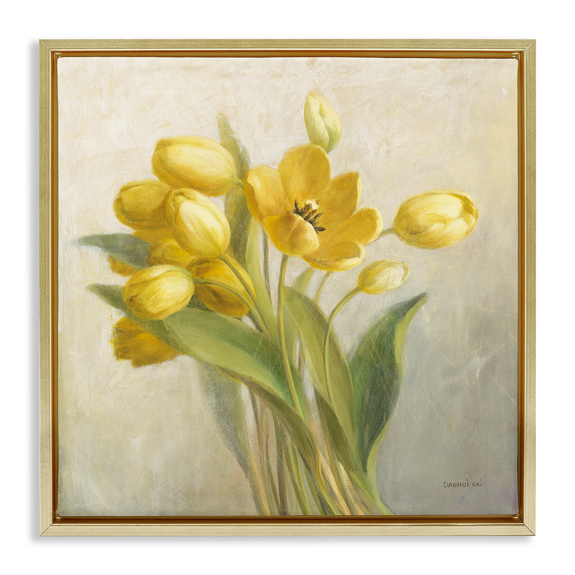 Stupell Industries French Yellow Tulips Botanical & Floral Painting Gold Floater Framed Art Print Wall Art, 25 x 25