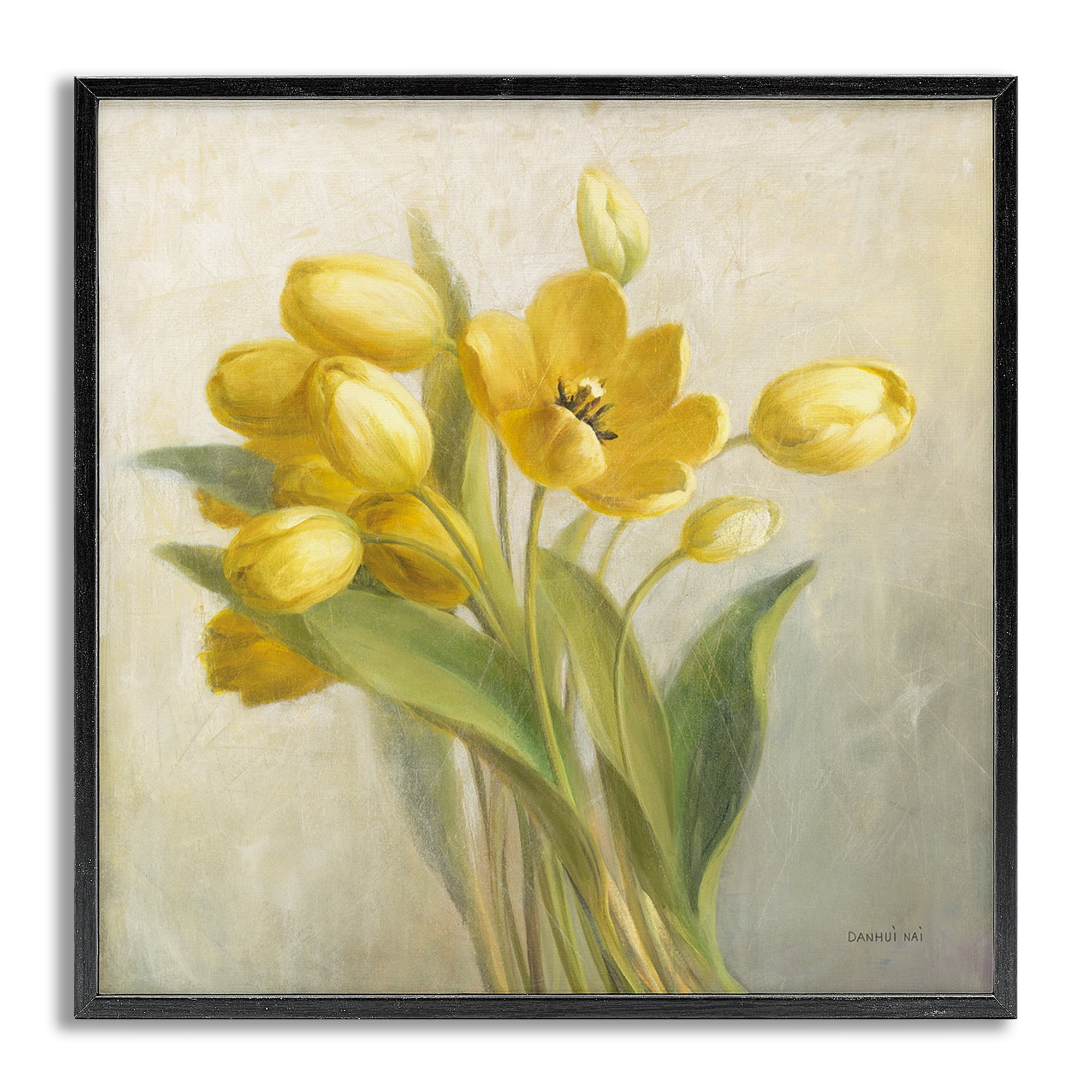Stupell Industries French Yellow Tulips Botanical & Floral Painting Gray Framed Art Print Wall Art, 12 x 12