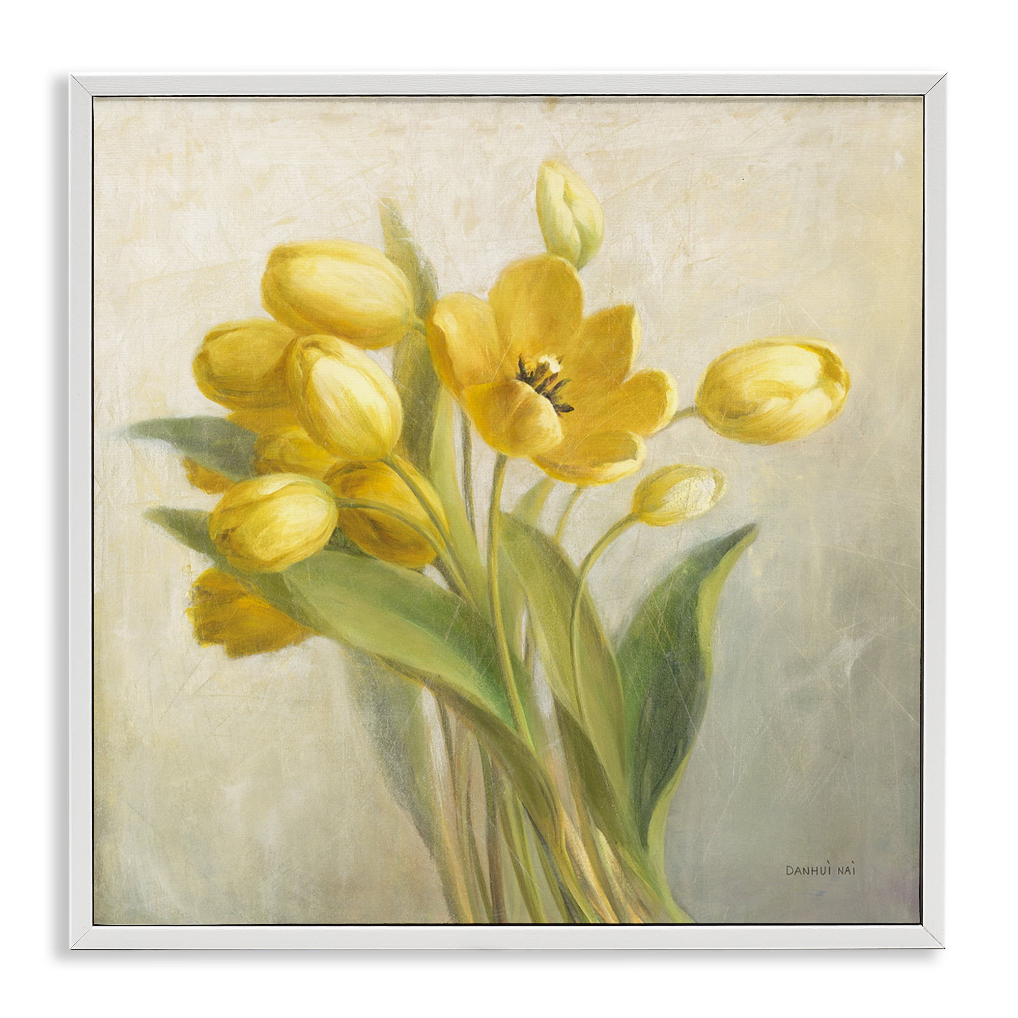 Stupell Industries French Yellow Tulips Botanical & Floral Painting White Framed Art Print Wall Art, 24 x 24