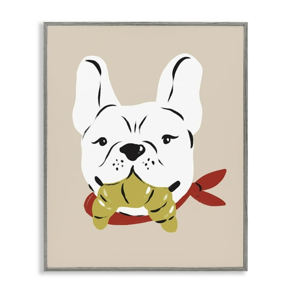 Stupell Industries Frenchie Dog with Croissant Gray Framed Giclee Art design by Krissy Mast, 14 x 11