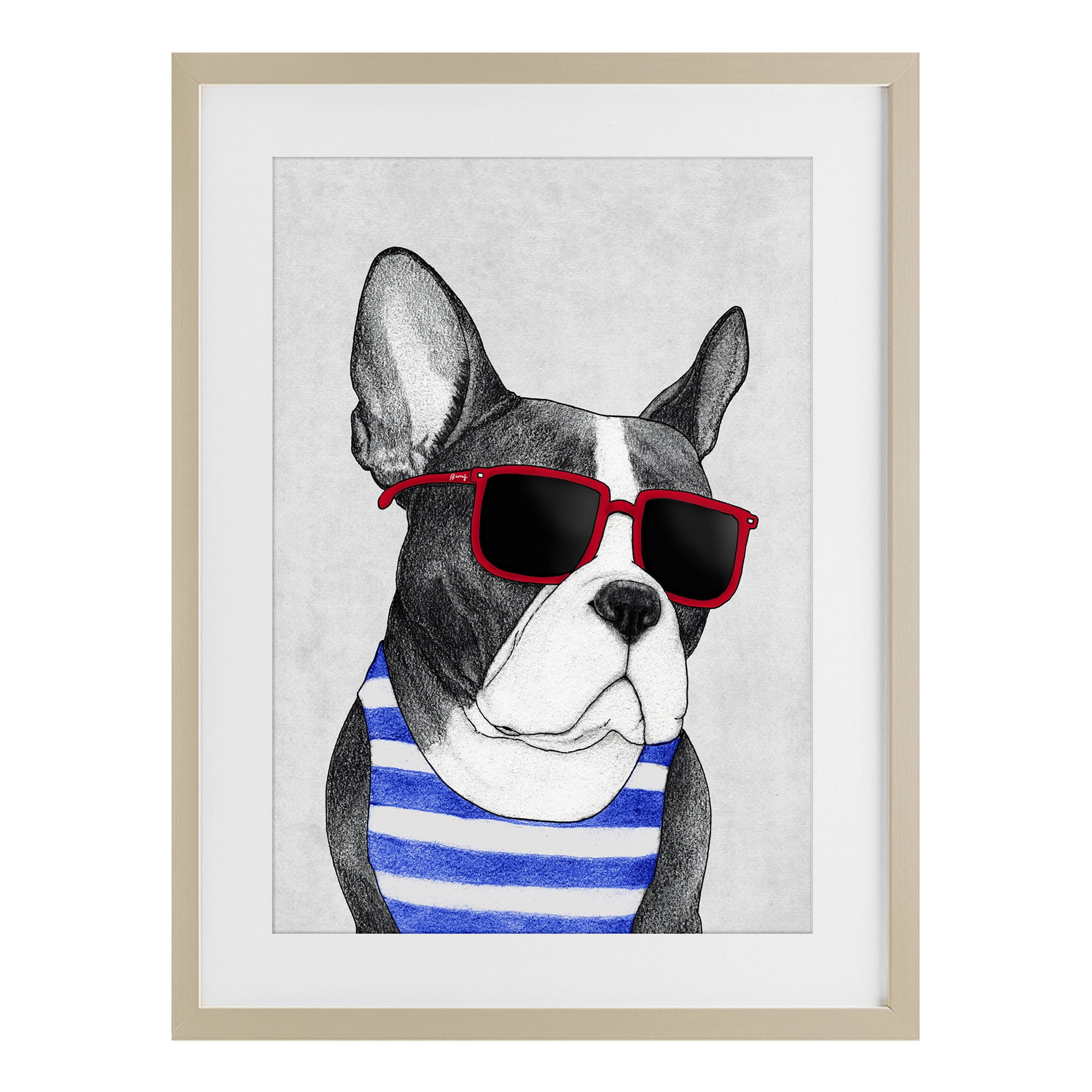 Stupell Industries Frenchie Summer Style Birch Framed Print Under Glass, design by Barruff