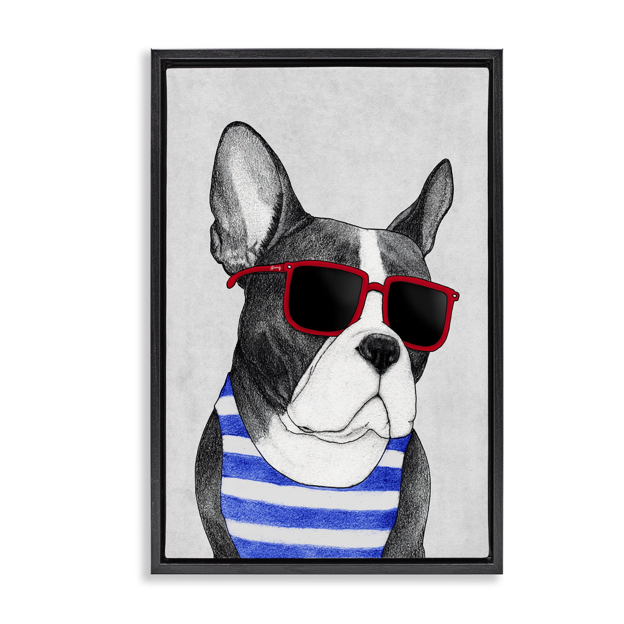 Stupell Industries Frenchie Summer Style Black Framed Floater Canvas Wall Art, design by Barruff