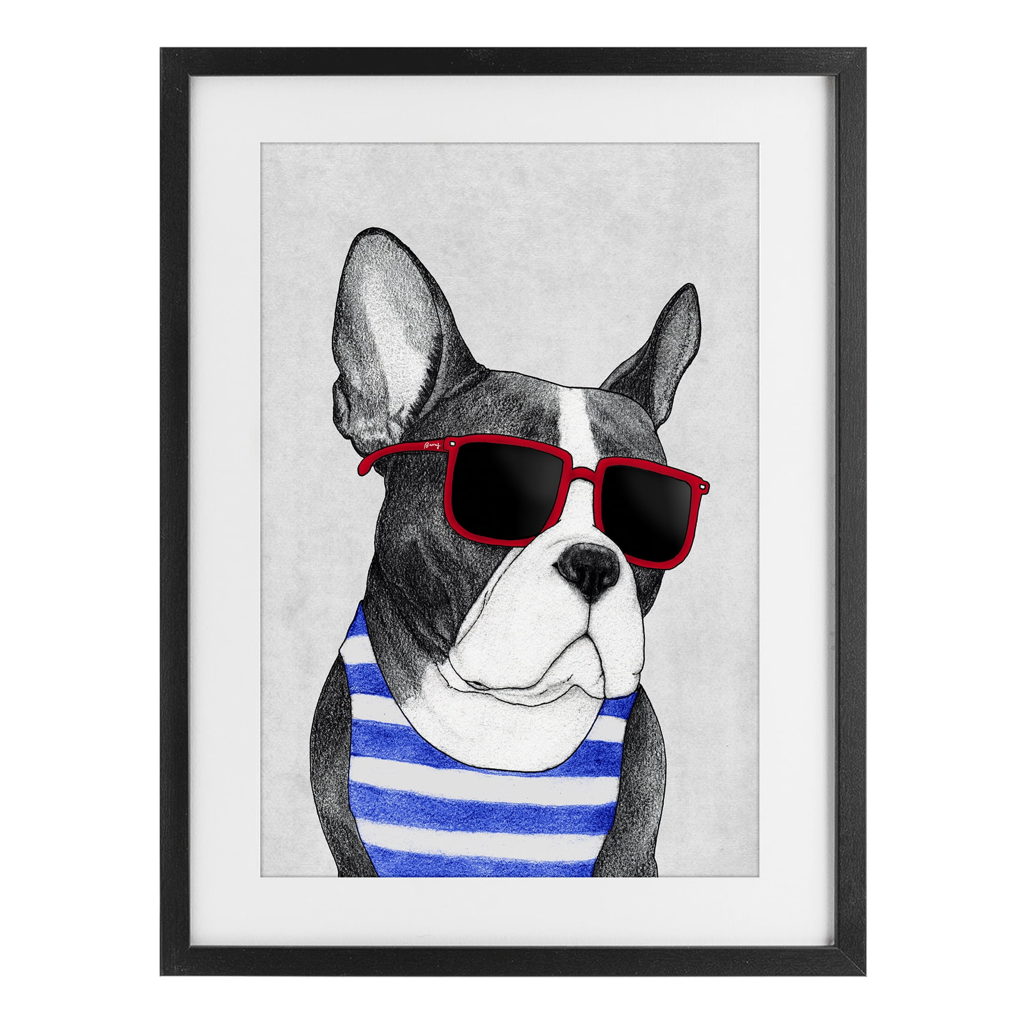 Stupell Industries Frenchie Summer Style Black Framed Print Under Glass, design by Barruff