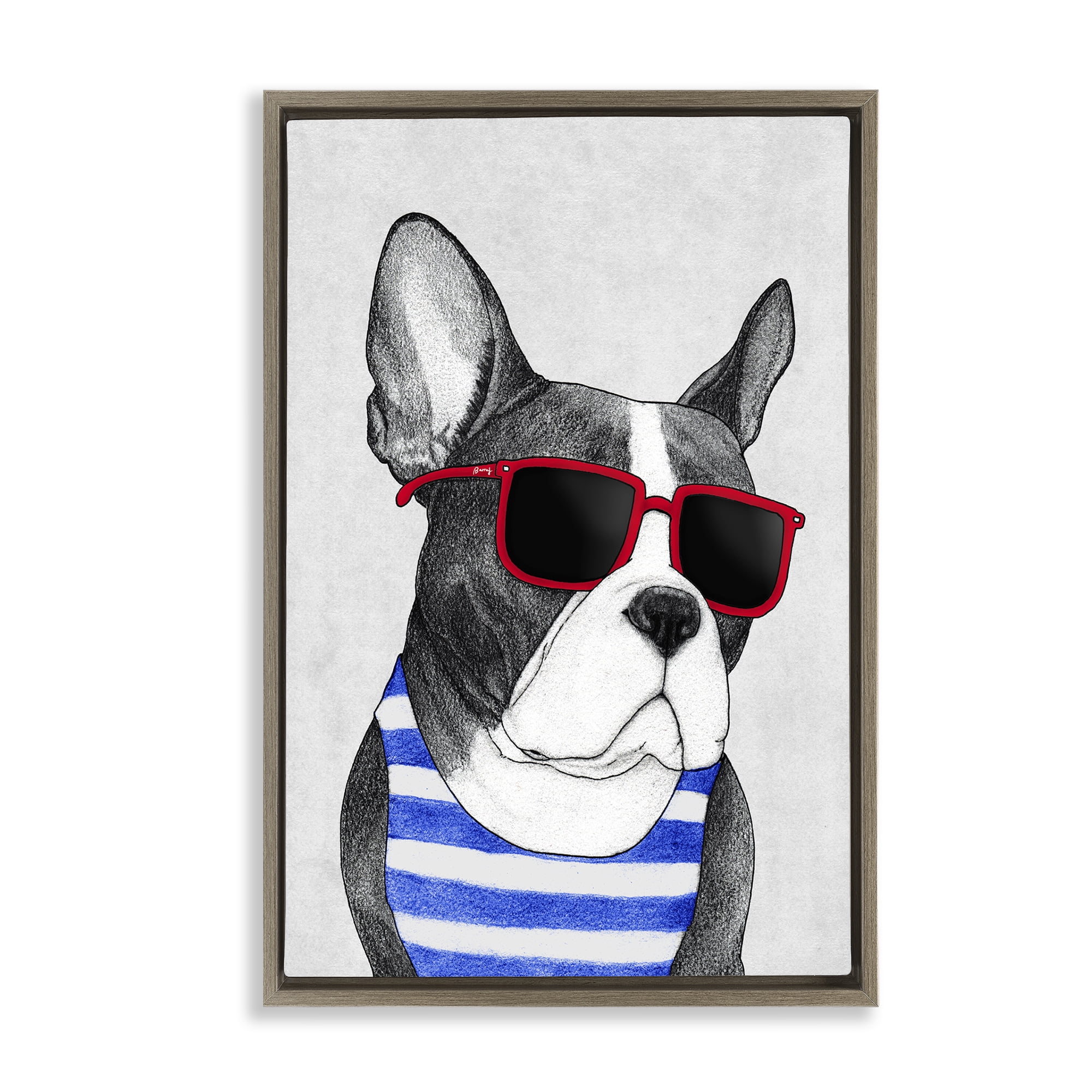 Stupell Industries Frenchie Summer Style Brown Framed Floater Canvas Wall Art, design by Barruff