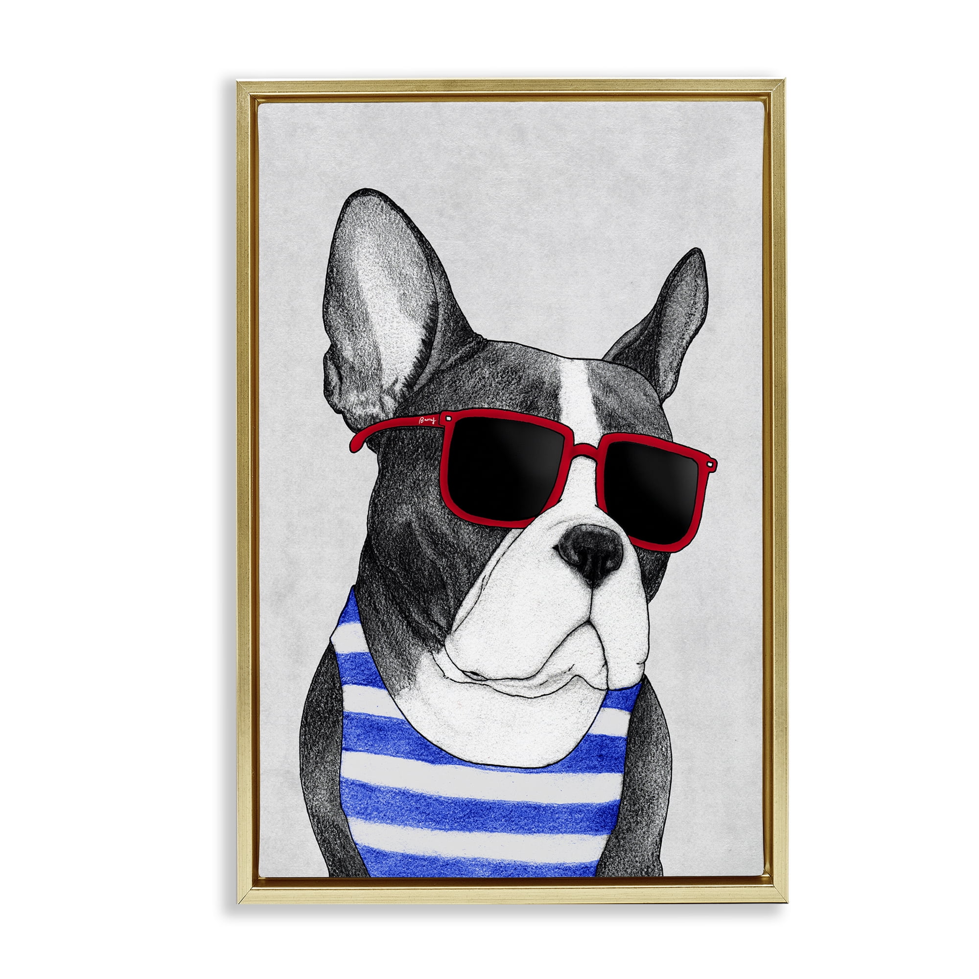 Stupell Industries Frenchie Summer Style Gold Framed Floater Canvas Wall Art, design by Barruff