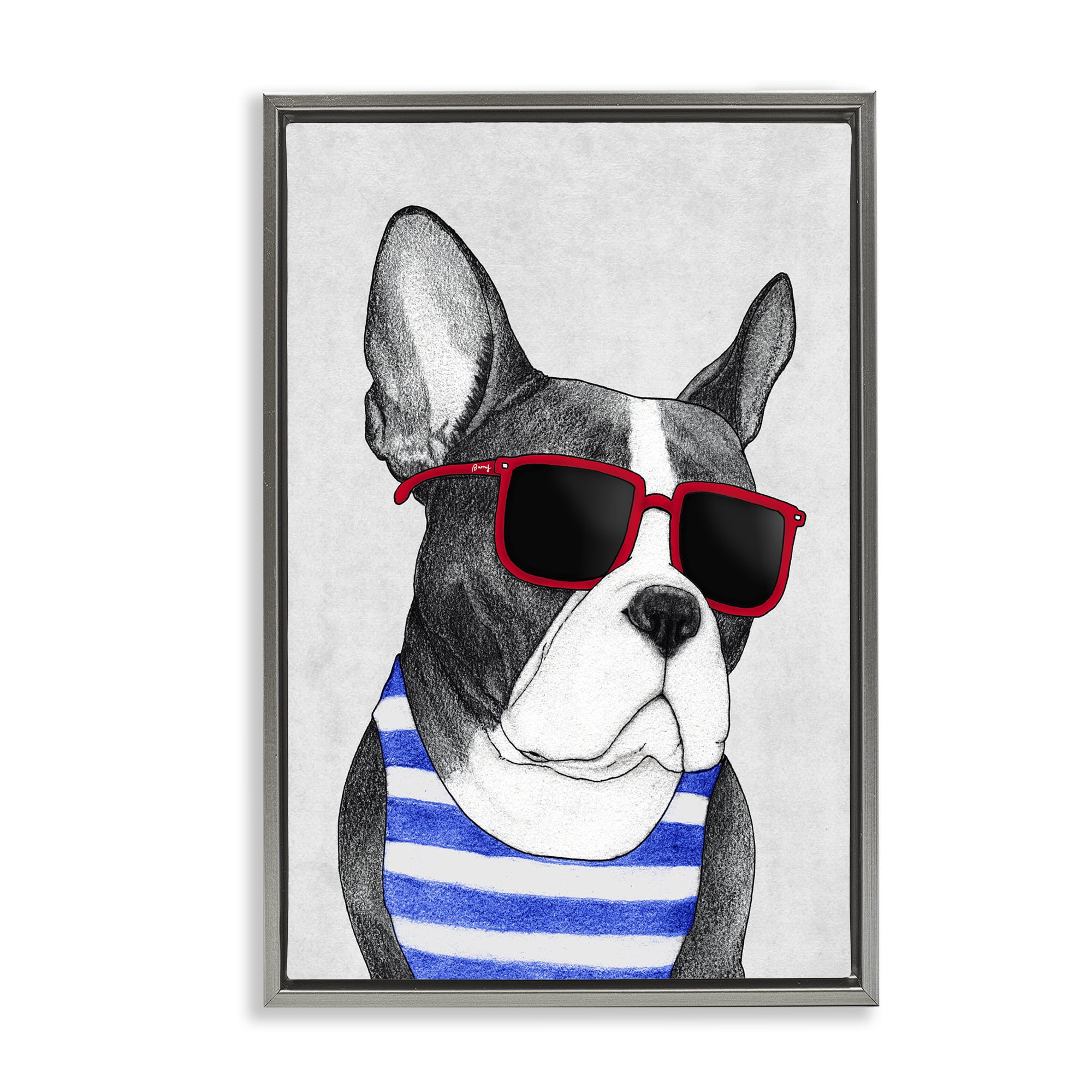 Stupell Industries Frenchie Summer Style Gray Framed Floater Canvas Wall Art, design by Barruff