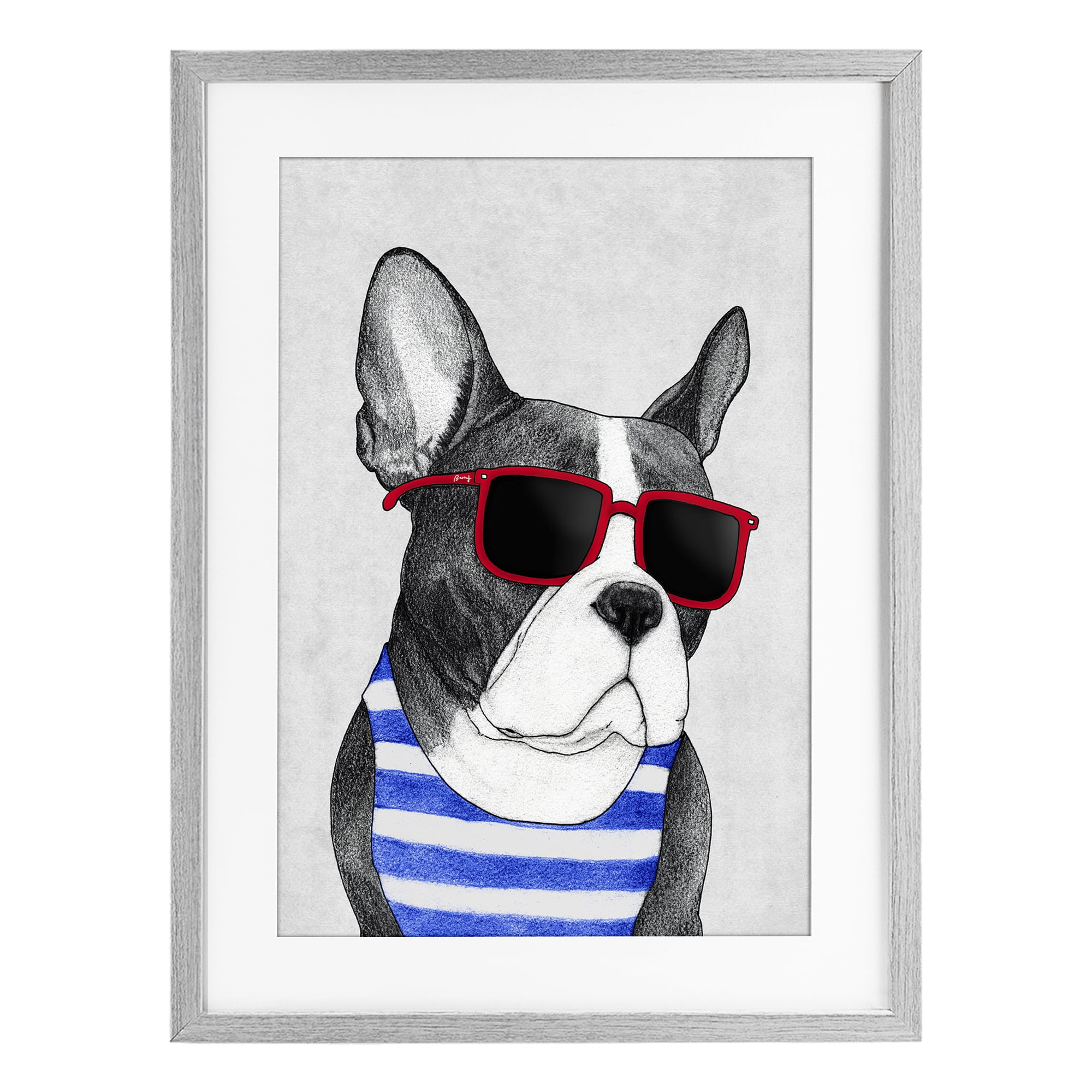 Stupell Industries Frenchie Summer Style Gray Framed Print Under Glass, design by Barruff