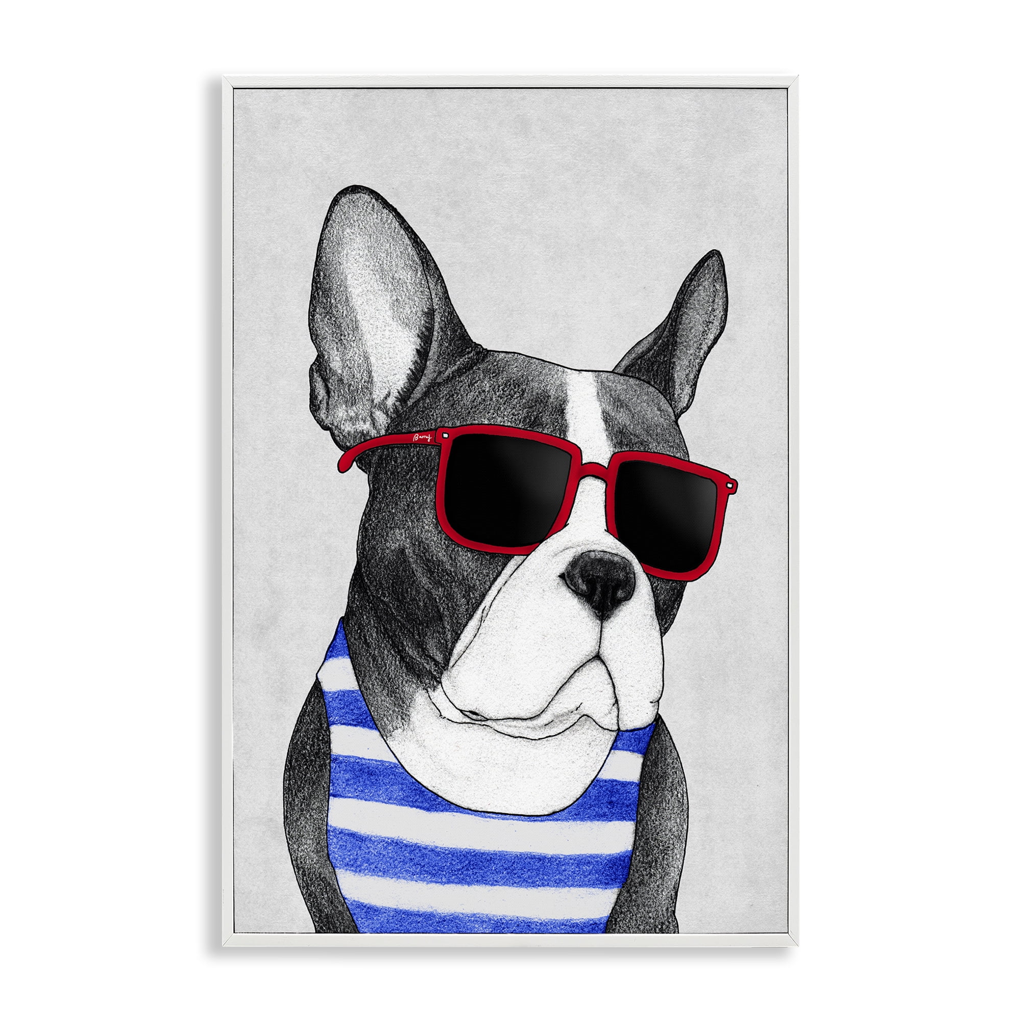 Stupell Industries Frenchie Summer Style White Framed Giclee Art, design by Barruff