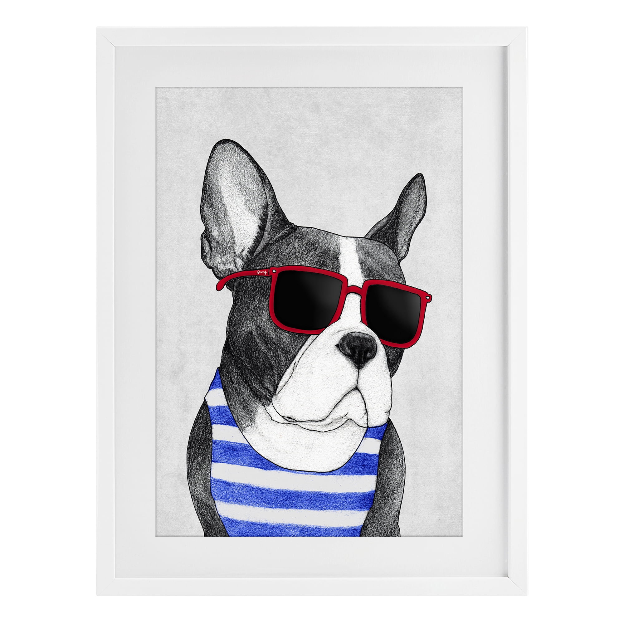 Stupell Industries Frenchie Summer Style White Framed Print Under Glass, design by Barruff