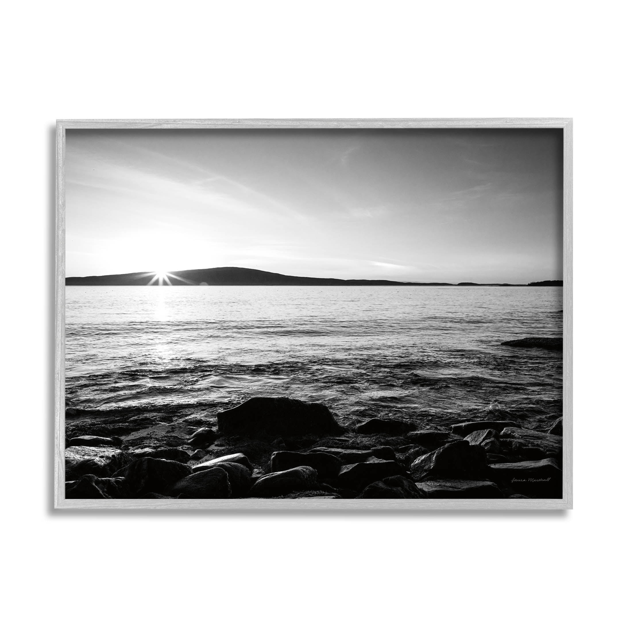 Stupell Industries Frenchman Bay Nautical Seascape Photograph Gray Framed Art Print Wall Art, Design by Laura Marshall