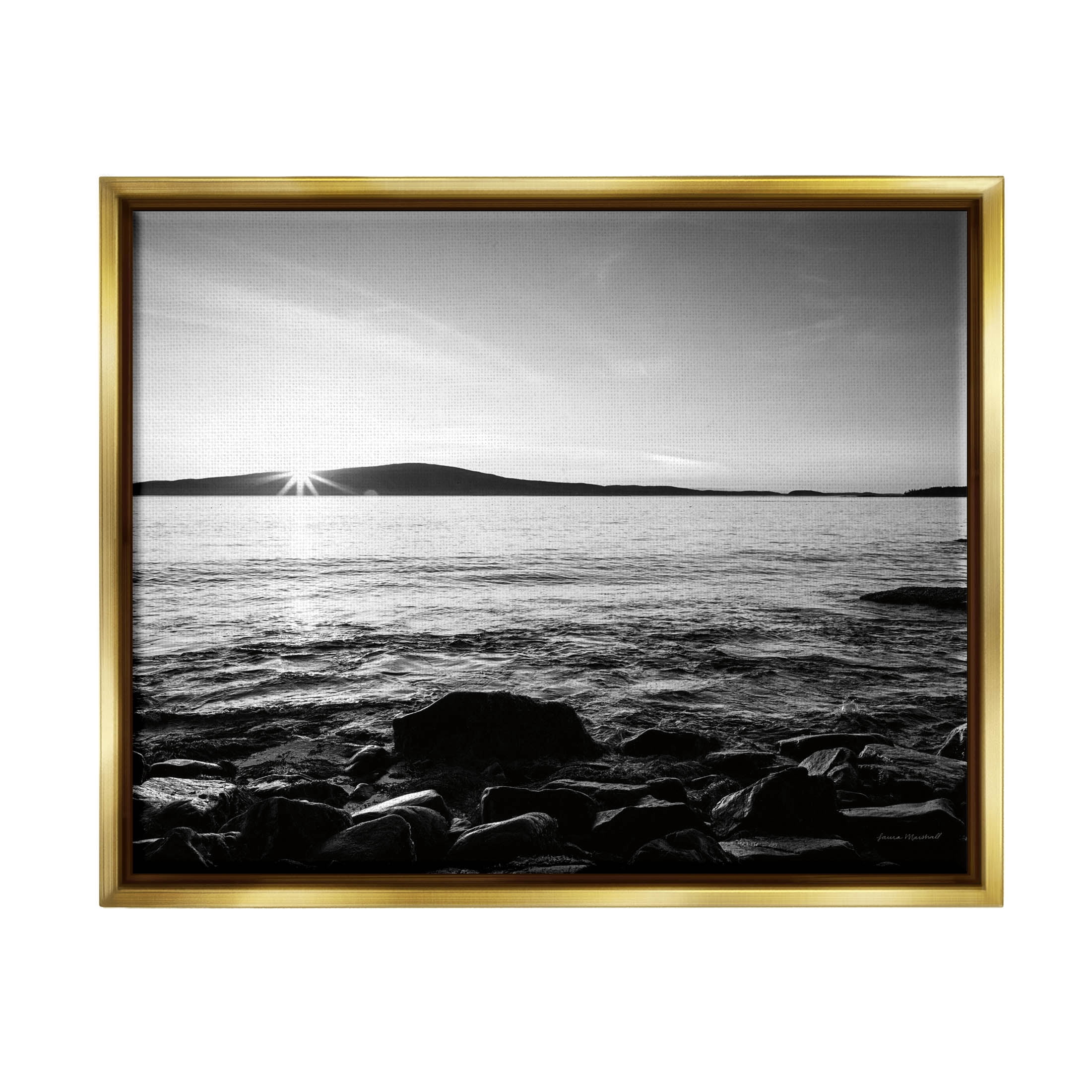 Stupell Industries Frenchman Bay Nautical Seascape Photograph Metallic Gold Floating Framed Canvas Print Wall Art, Design by Laura Marshall