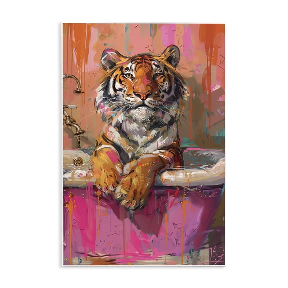 Stupell Industries Fresh Abstraction Tiger in Bathtub Animals Painting Unframed Art Print Wall Art, 10 x 15