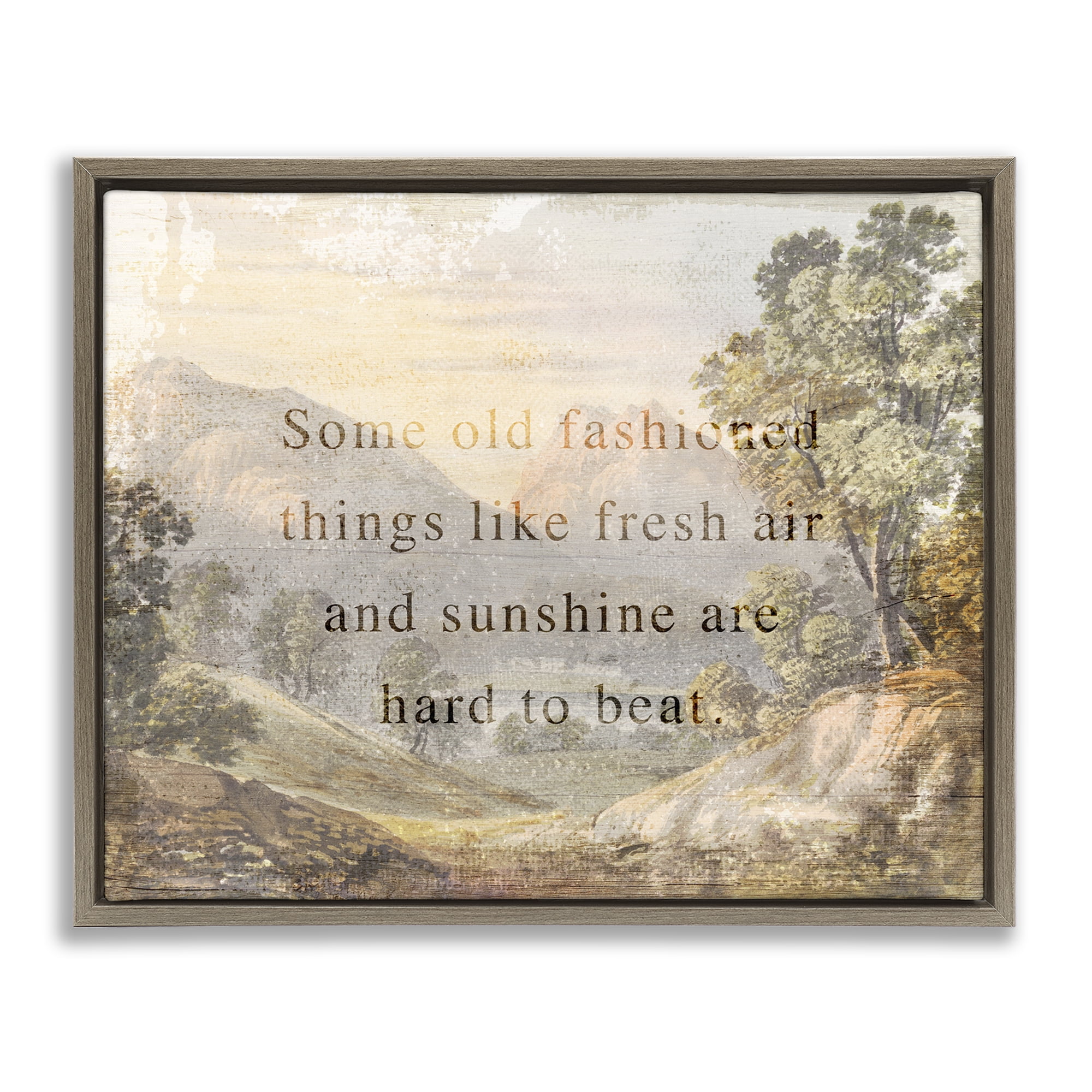 Stupell Industries Fresh Air Sentiment Landscape Landscape & Nature Painting Brown Floater Framed Canvas Art Print Wall Art, 21 x 17