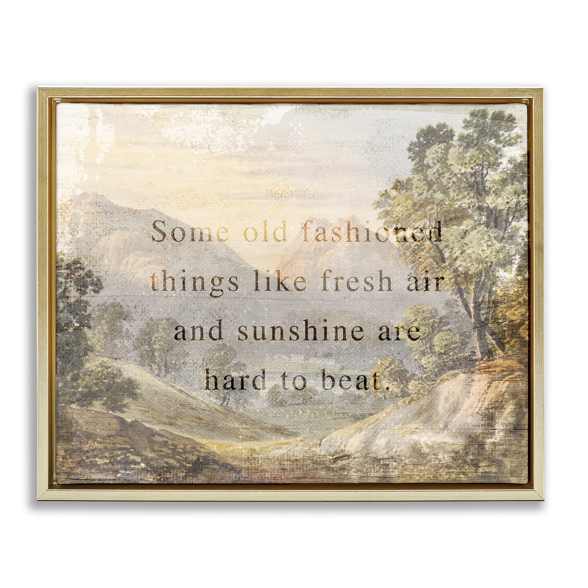 Stupell Industries Fresh Air Sentiment Landscape Landscape & Nature Painting Gold Floater Framed Canvas Art Print Wall Art, 21 x 17
