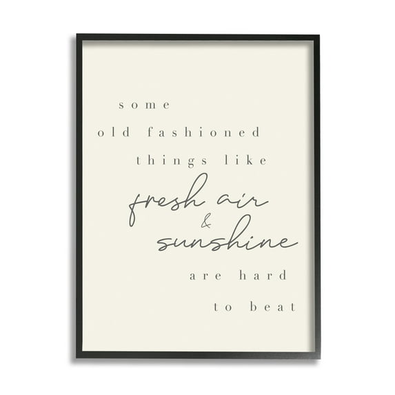 Stupell Industries Fresh Air & Sunshine Comforting Cursive Typography Graphic Art Black Framed Art Print Wall Art, Design by Daphne Polselli