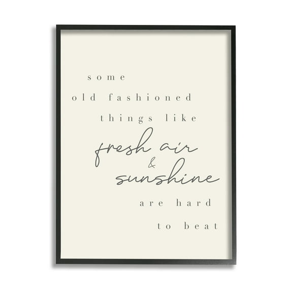 Stupell Industries Fresh Air & Sunshine Comforting Cursive Typography Graphic Art Black Framed Art Print Wall Art, Design by Daphne Polselli