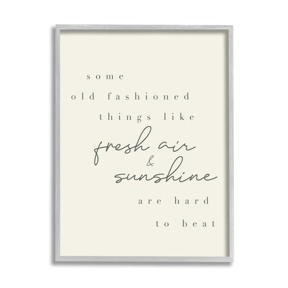 Stupell Industries Fresh Air & Sunshine Comforting Cursive Typography Graphic Art Gray Framed Art Print Wall Art, Design by Daphne Polselli