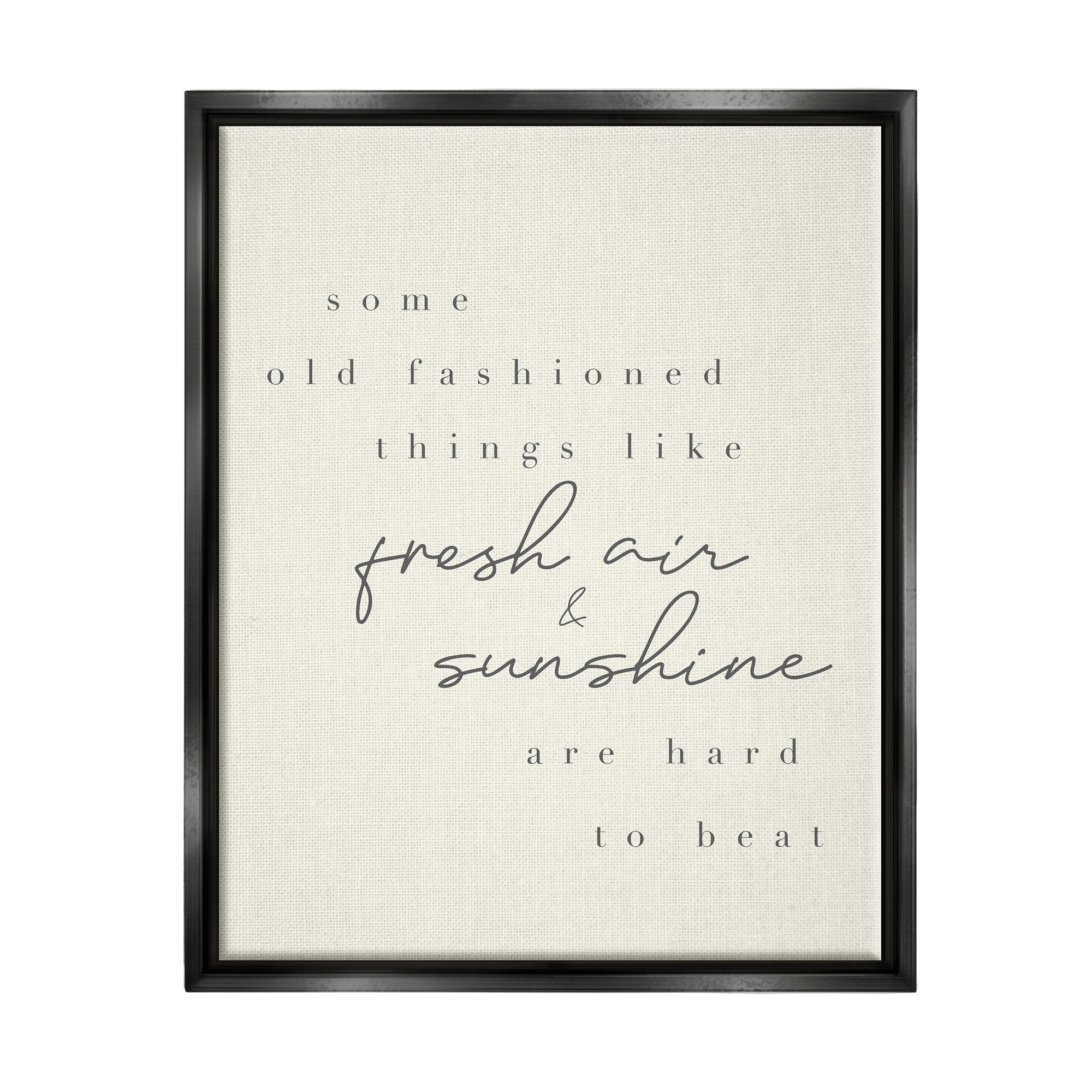 Stupell Industries Fresh Air & Sunshine Comforting Cursive Typography Graphic Art Jet Black Floating Framed Canvas Print Wall Art, Design by Daphne Polselli