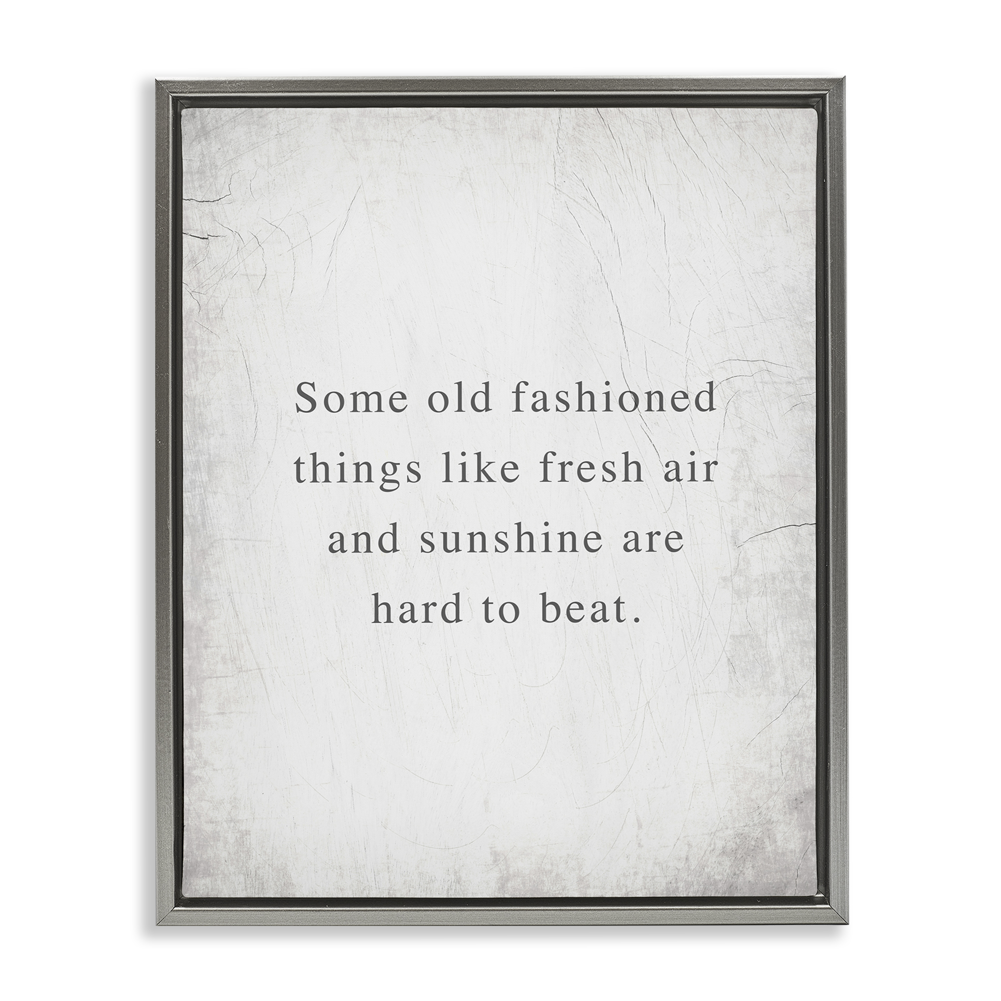 Stupell Industries Fresh Air & Sunshine Sentiment Text & Numbers Painting Gray Floater Framed Canvas Art Print Wall Art, 25 x 31