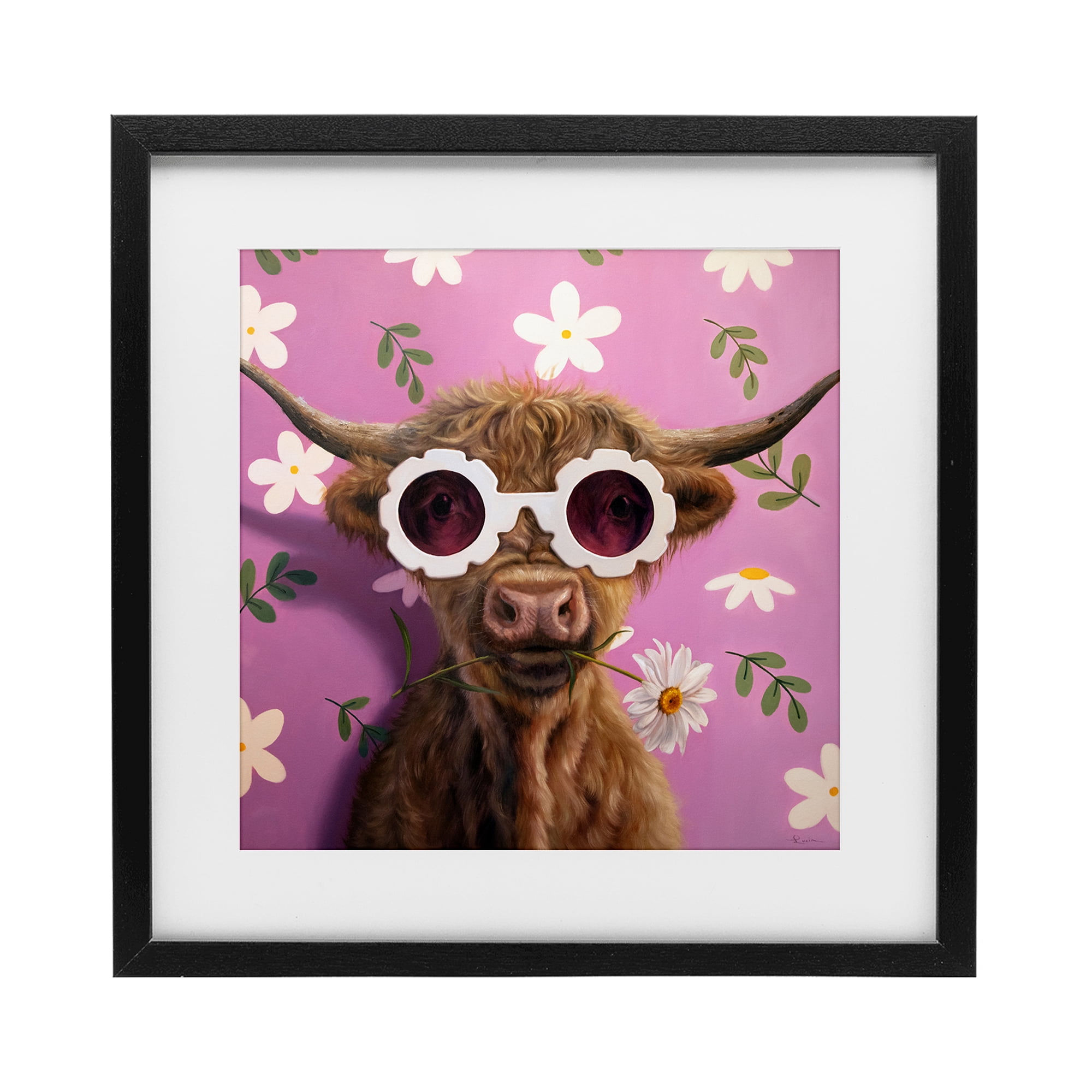 Stupell Industries Fresh As A Daisy Cattle Black Framed Print Under Glass, design by Lucia Heffernan