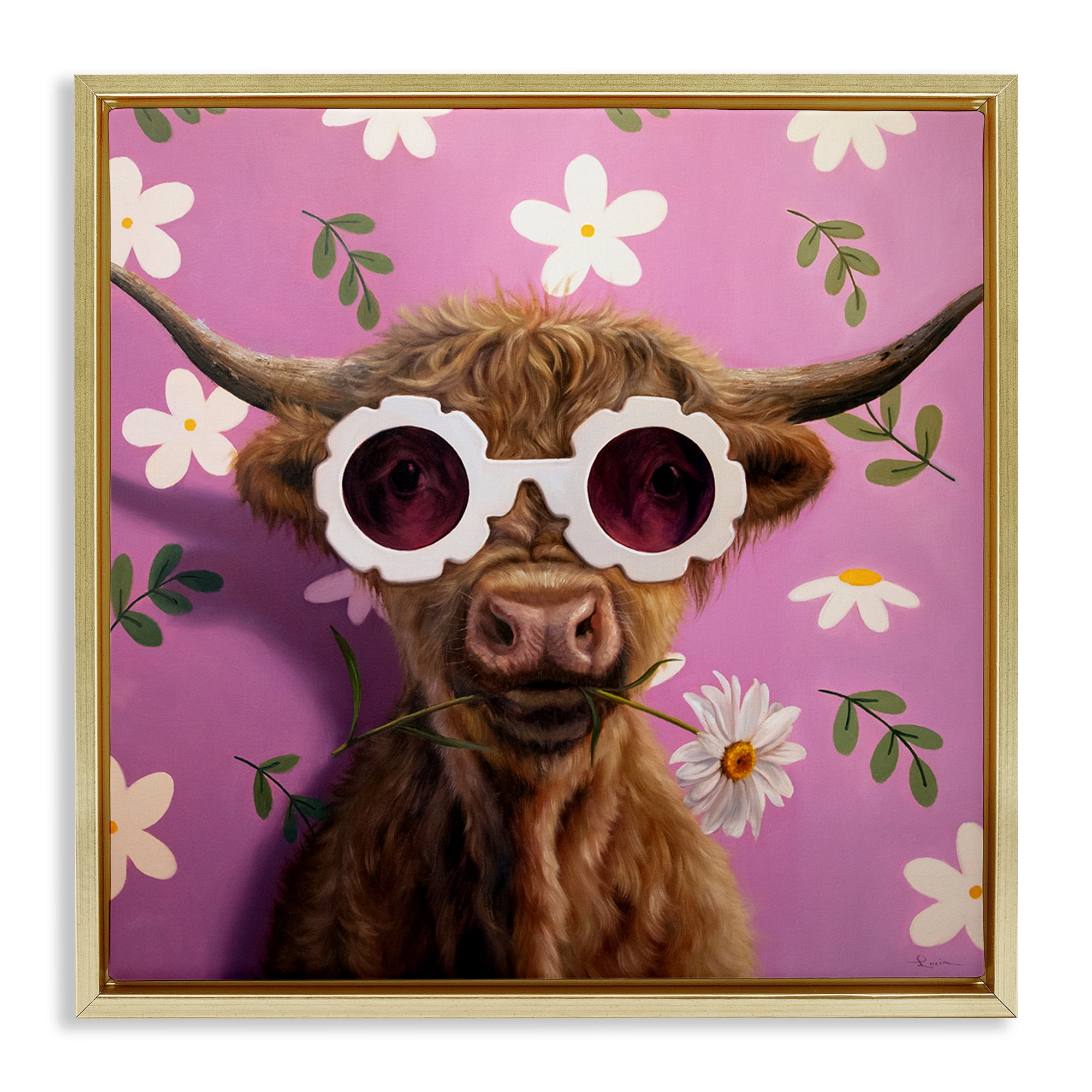 Stupell Industries Fresh As A Daisy Cattle Gold Framed Floater Canvas Wall Art, design by Lucia Heffernan