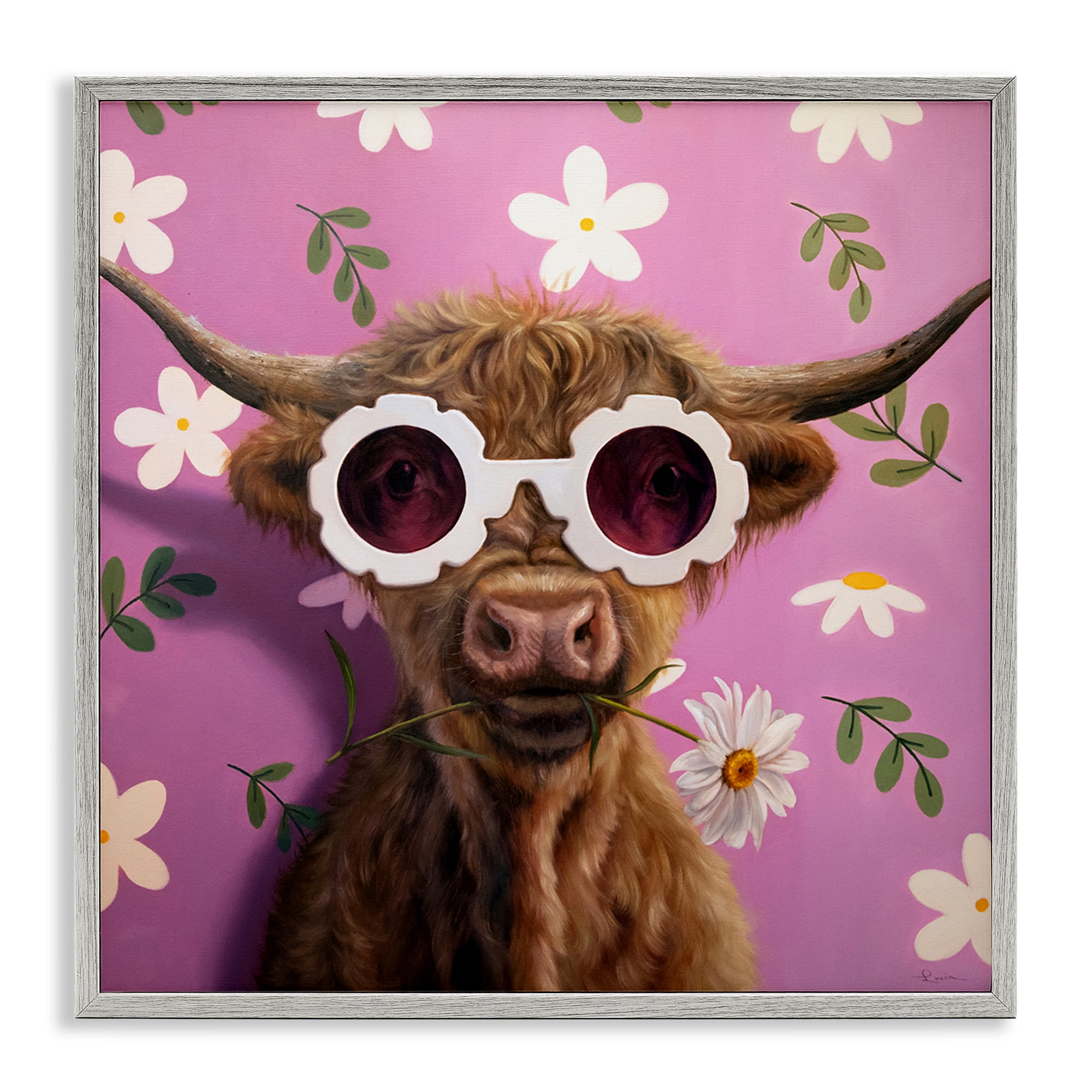 Stupell Industries Fresh As A Daisy Cattle Gray Framed Giclee Art, design by Lucia Heffernan