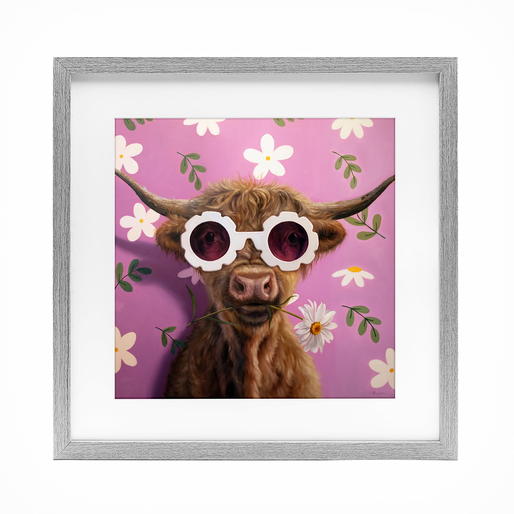 Stupell Industries Fresh As A Daisy Cattle Gray Framed Print Under Glass, design by Lucia Heffernan